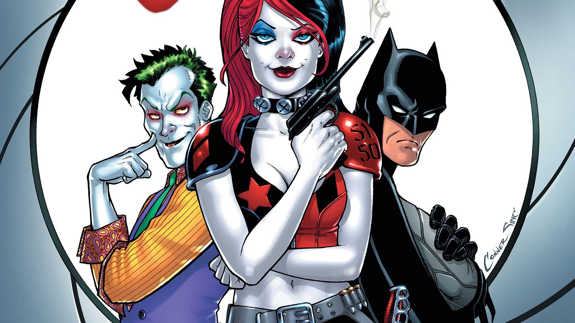 Harley Quinn, Joker, and Batman from DC Comics HD Wallpaper