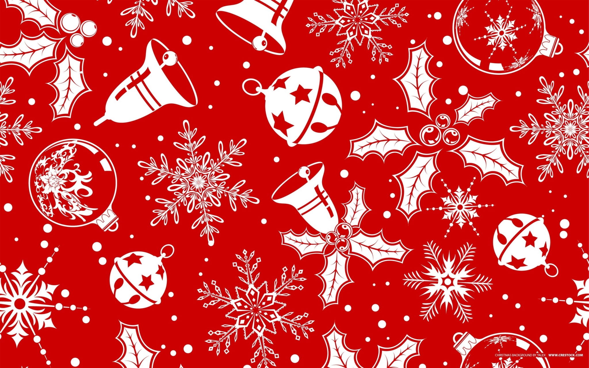 Christmas Pattern with Bells, Snowflakes, and Holly HD Wallpaper
