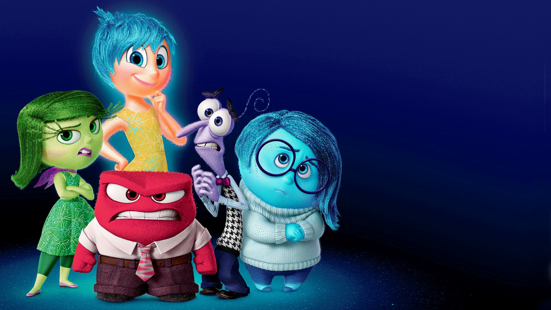 Inside Out characters Joy, Sadness, Anger, Fear, and Disgust HD Wallpaper