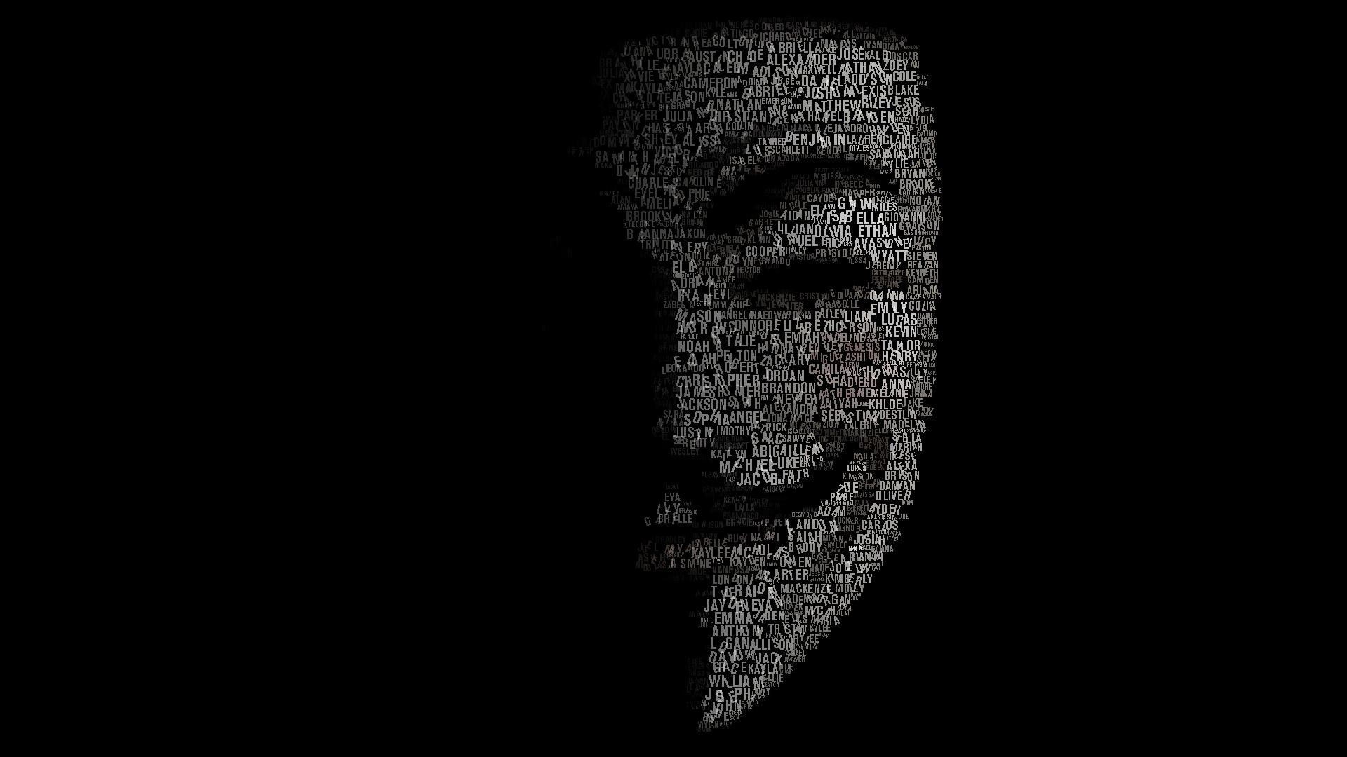 Anonymous mask made of names HD Wallpaper