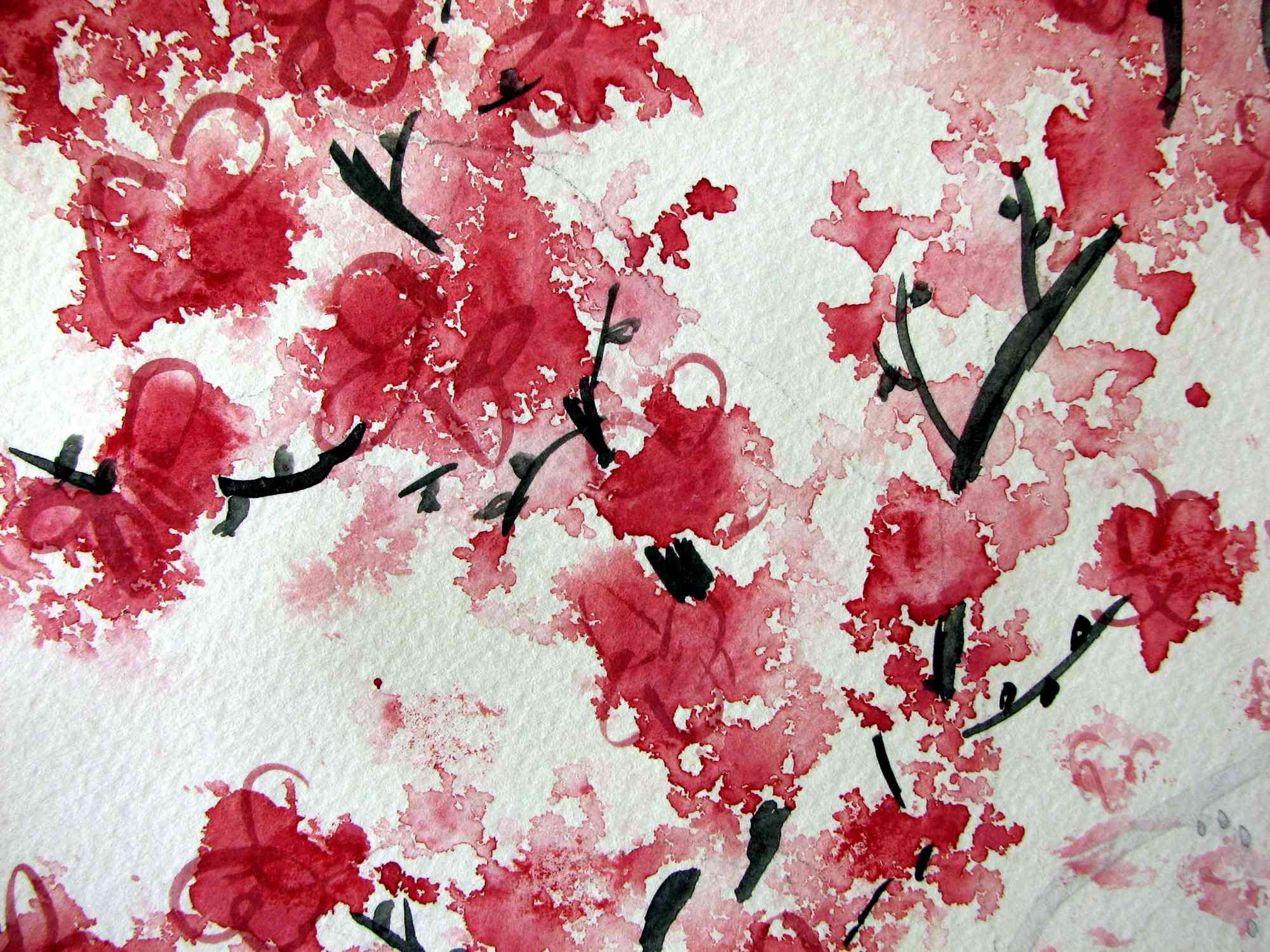 Watercolor Cherry Blossoms on White HD Wallpaper