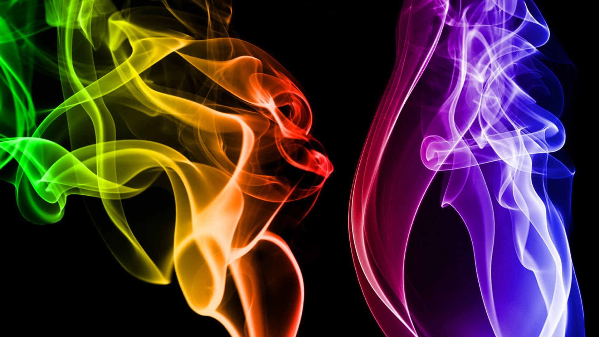 Colorful smoke swirls on black background HD Wallpaper