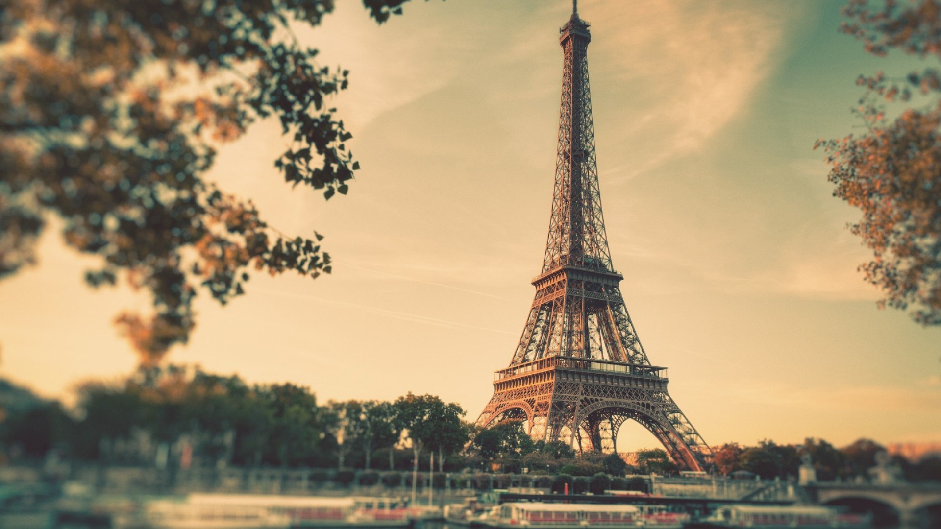 Eiffel Tower Paris River Boats Trees HD Wallpaper