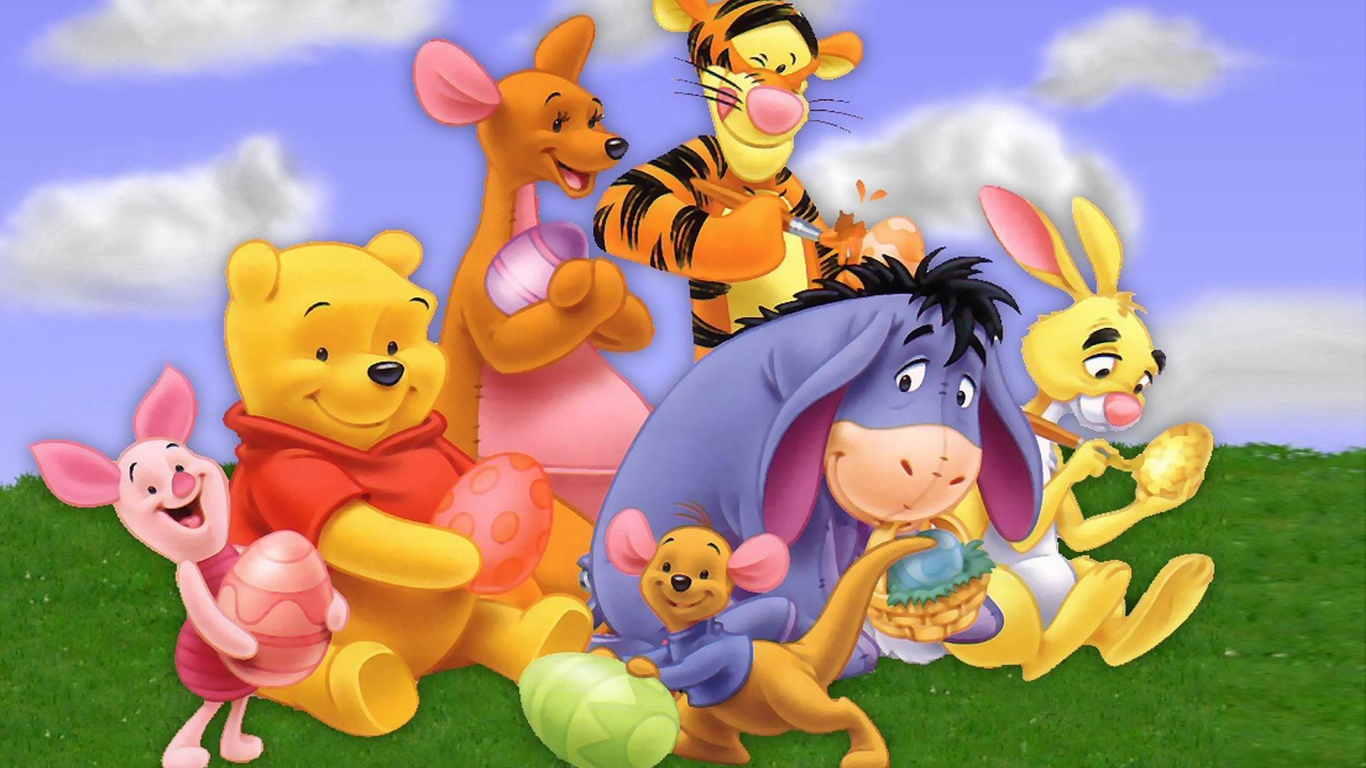 Winnie the Pooh and friends with Easter eggs HD Wallpaper
