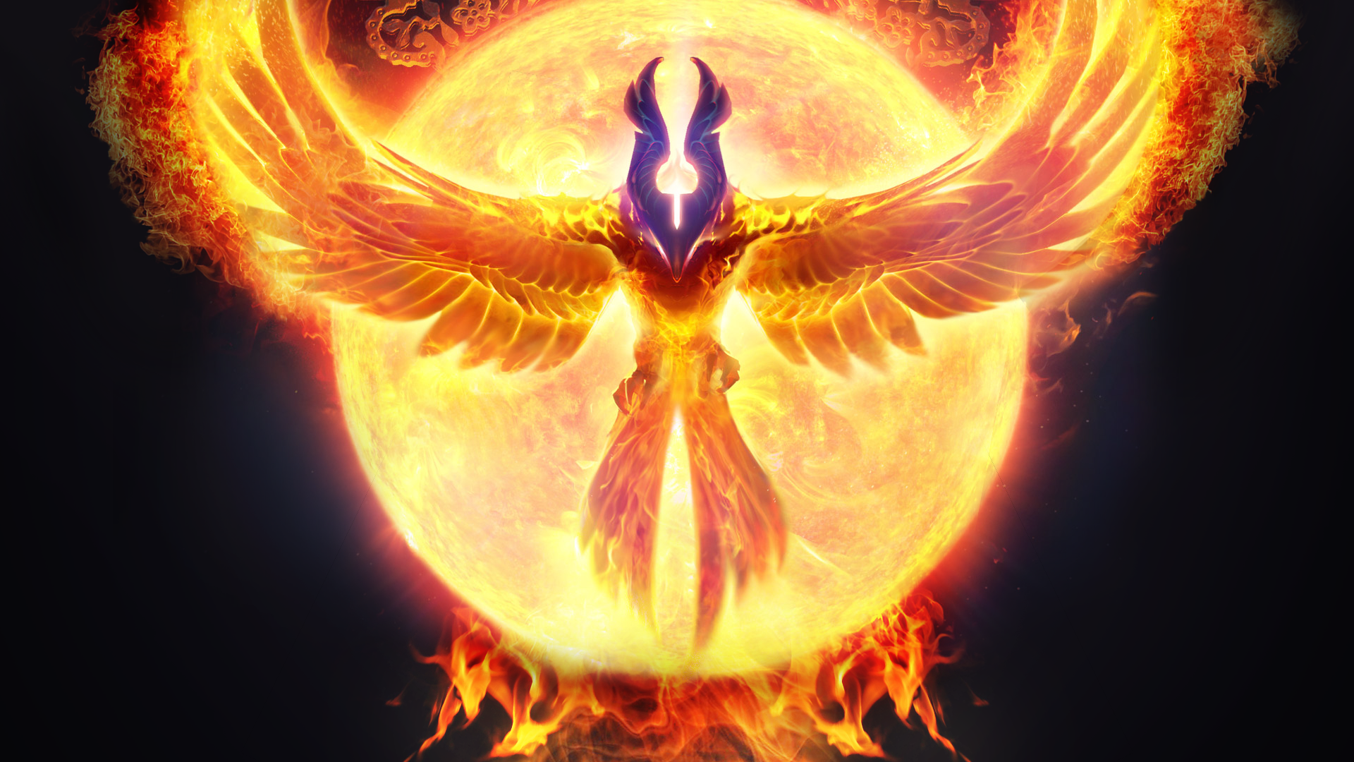 Phoenix in front of the sun HD Wallpaper