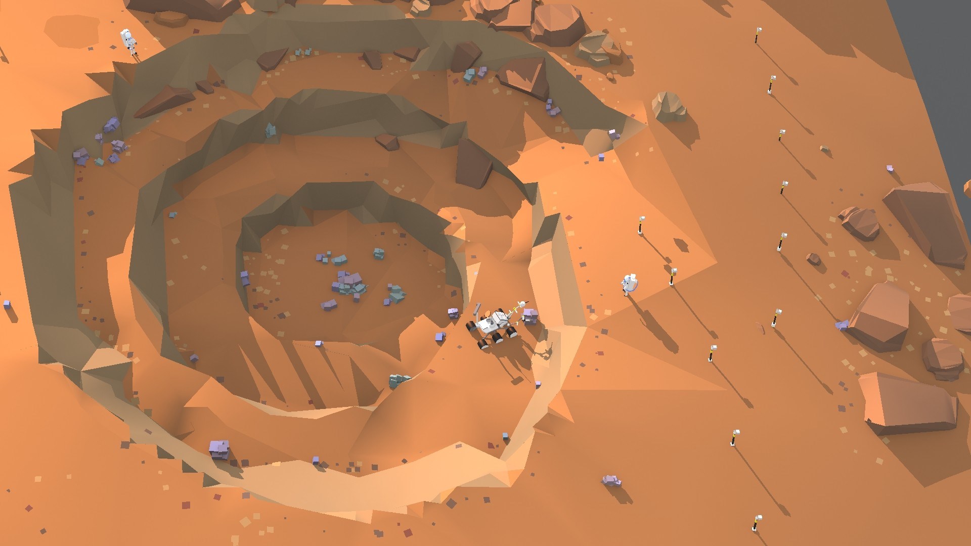 Astroneer rover exploring a crater on Mars HD Wallpaper
