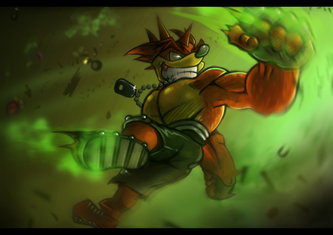 Crash Bandicoot in action with green energy HD Wallpaper