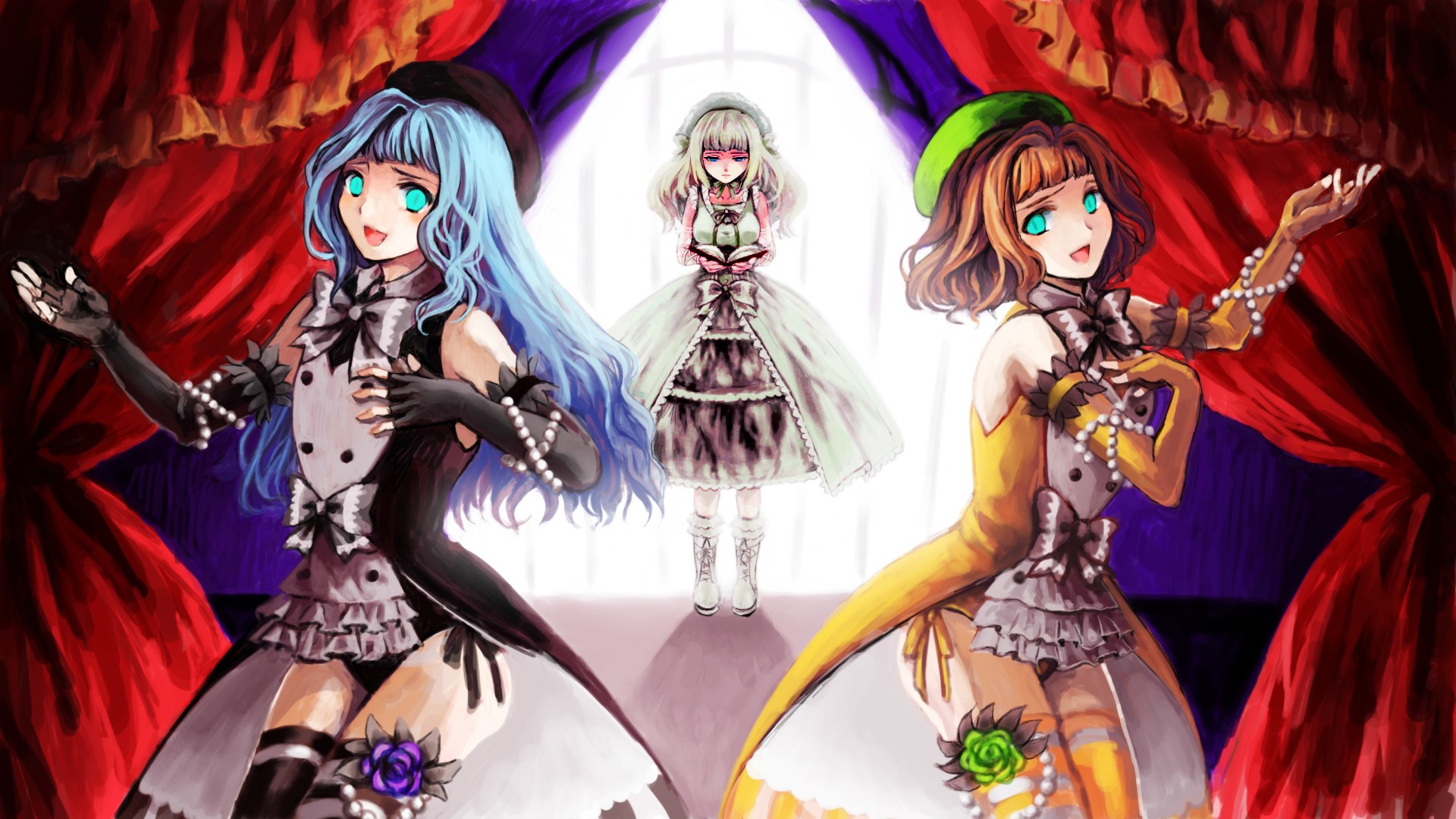 Three girls from Umineko When They Cry on stage HD Wallpaper