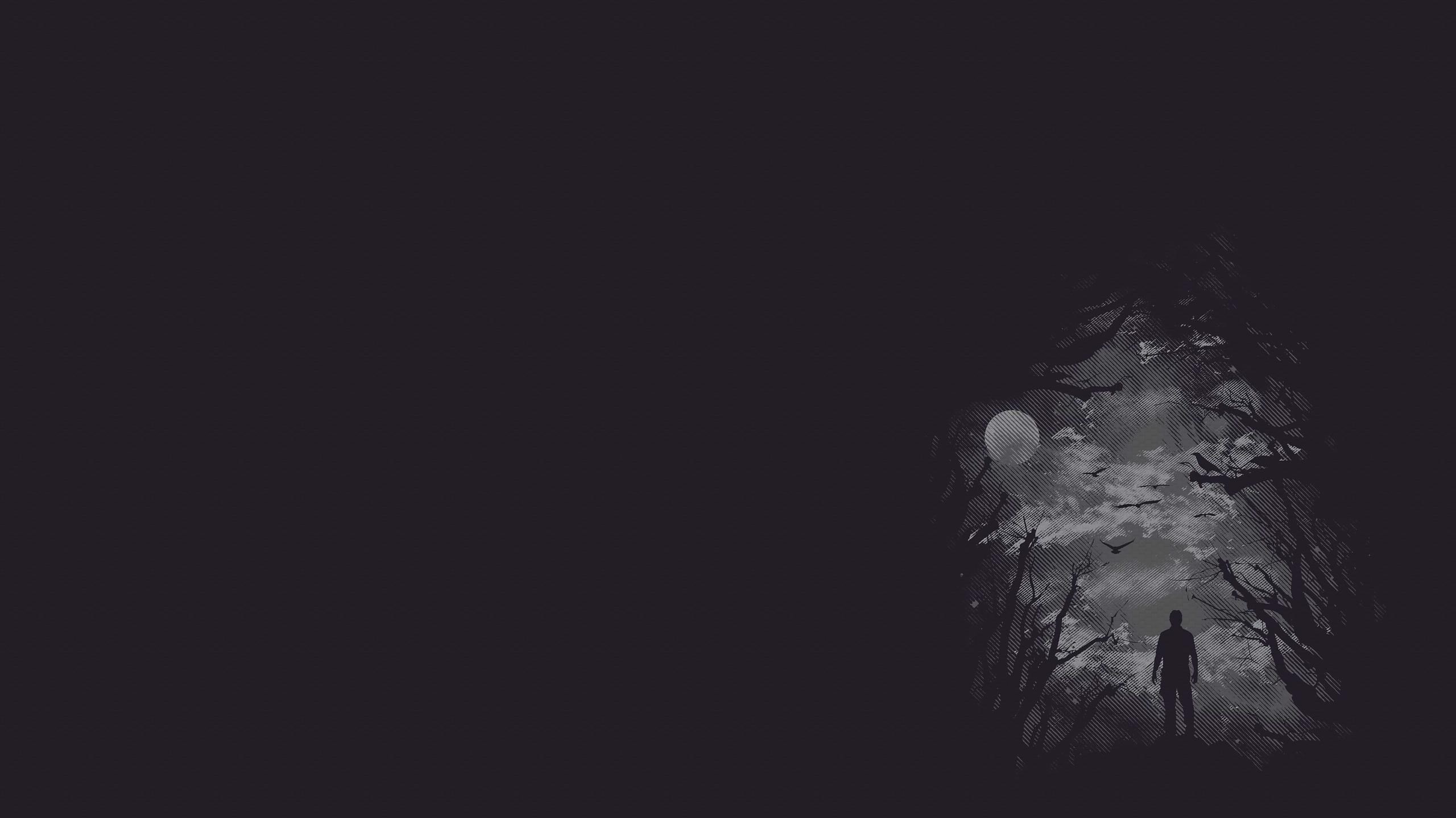 Man standing in a dark forest under the moon HD Wallpaper