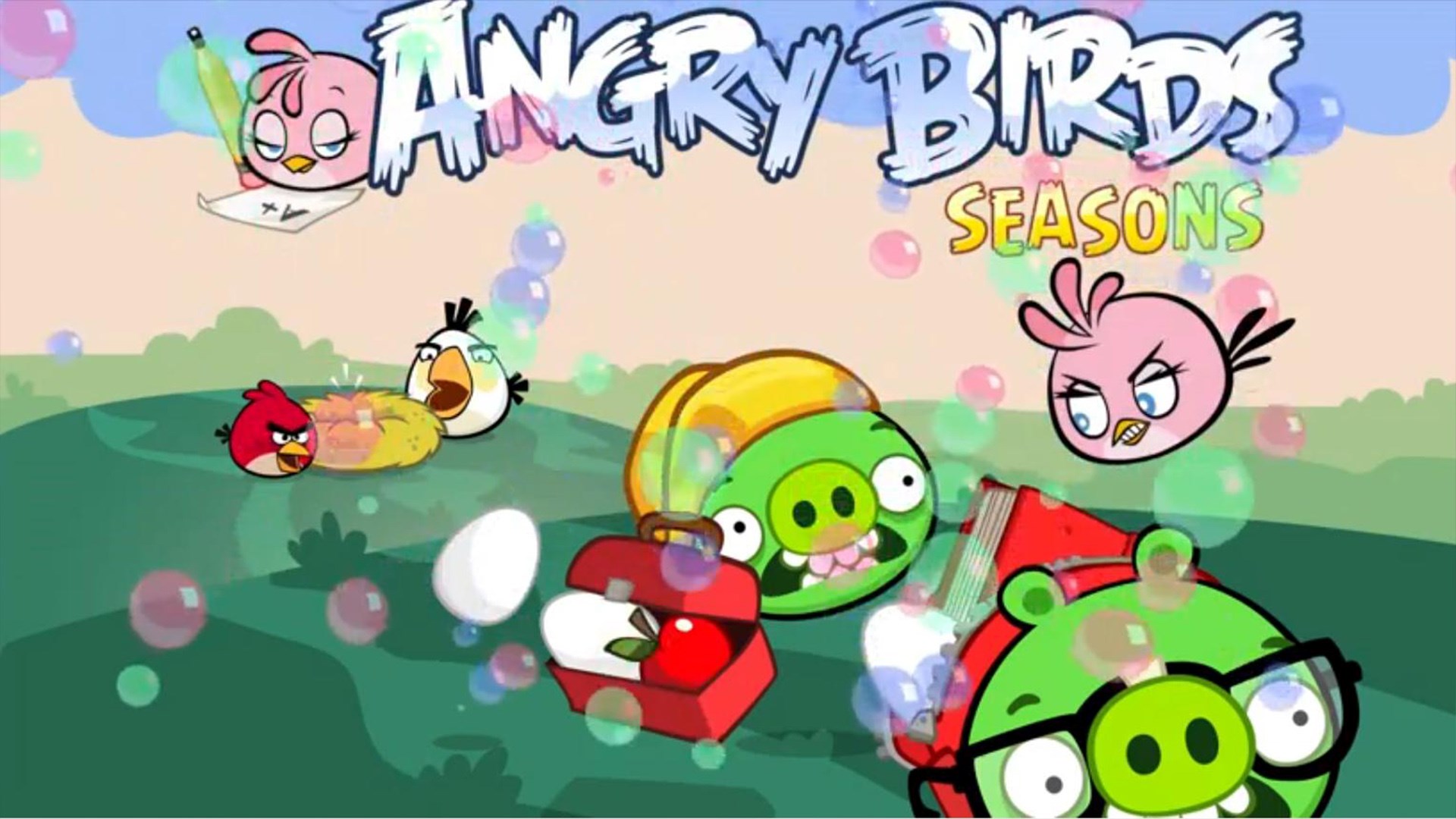 Angry Birds Seasons title screen with characters HD Wallpaper