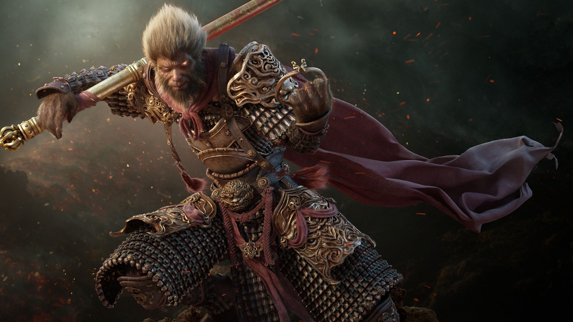The Monkey King in Armor with Sword HD Wallpaper