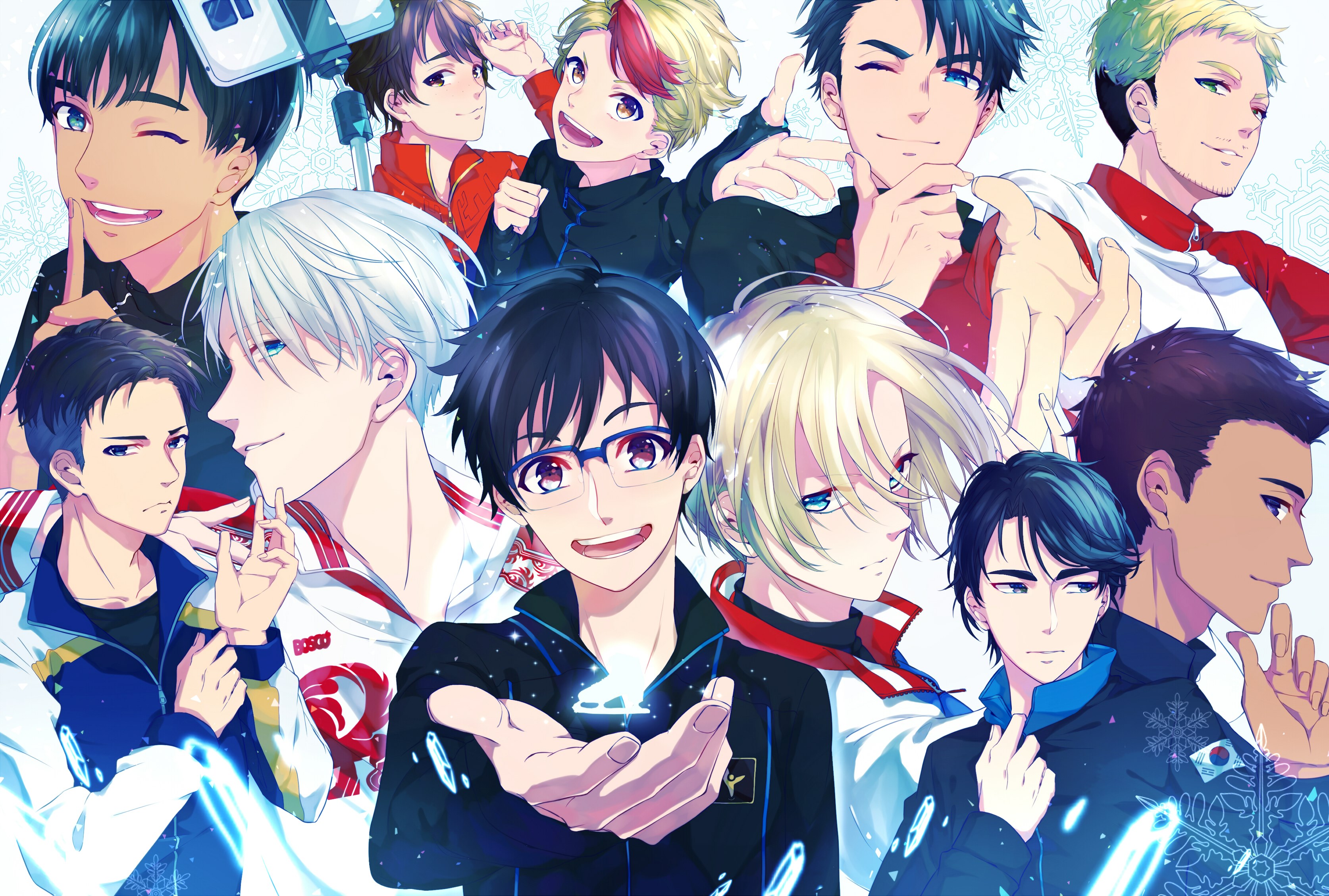 Yuri!!! on Ice characters group illustration HD Wallpaper