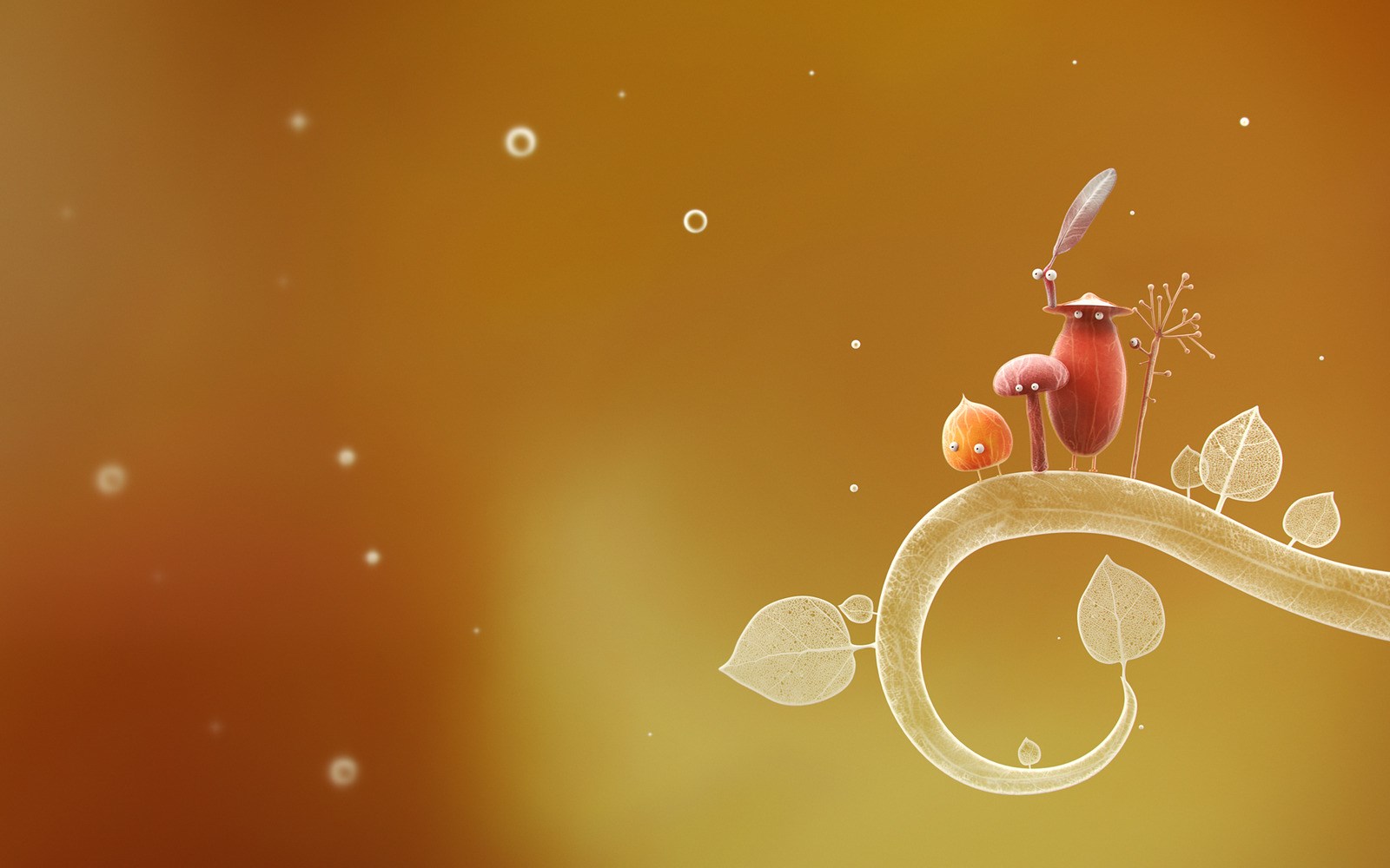 Fantasy creatures on a glowing branch HD Wallpaper