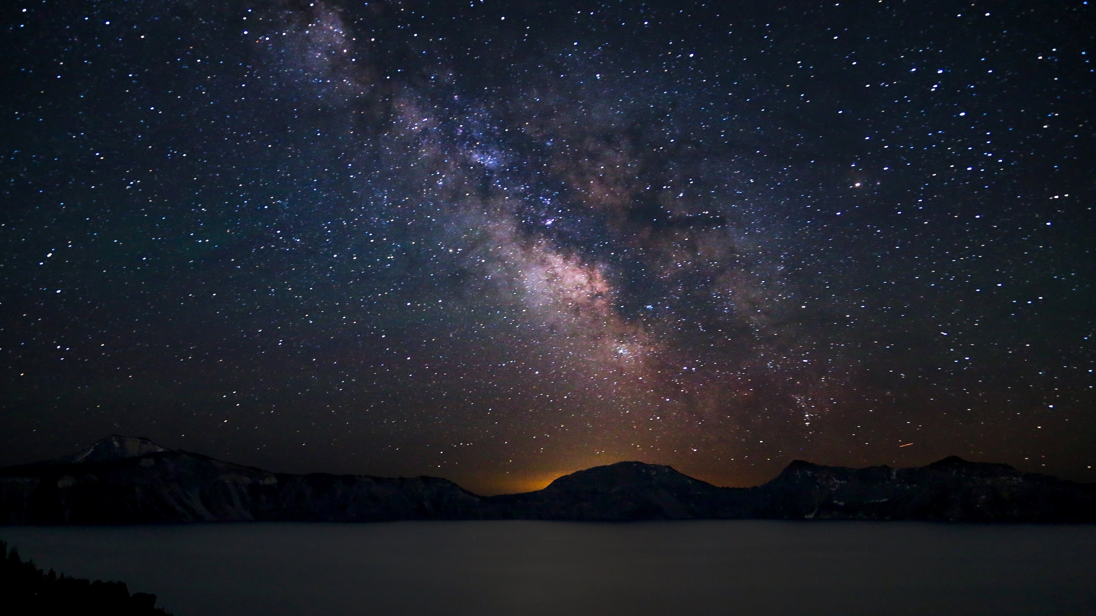 Milky Way over Crater Lake at Night HD Wallpaper