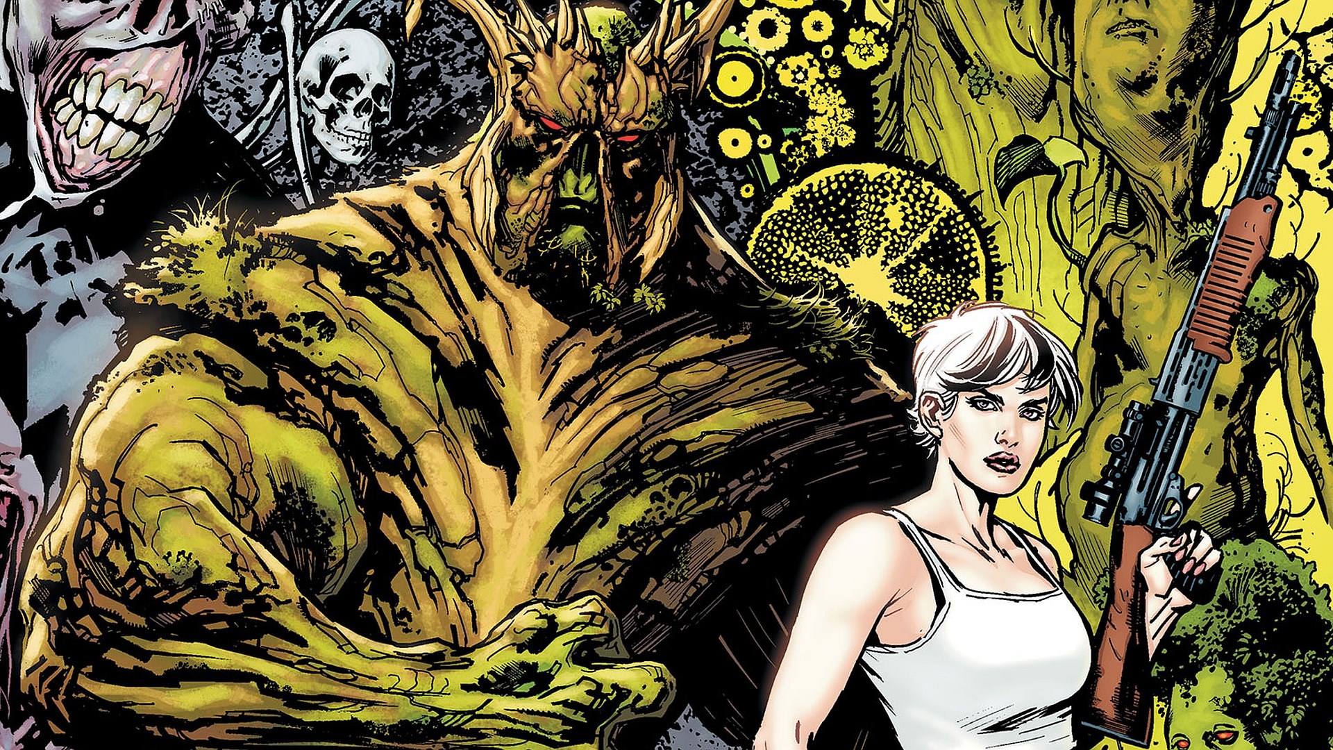 Swamp Thing and Woman with Rifle HD Wallpaper