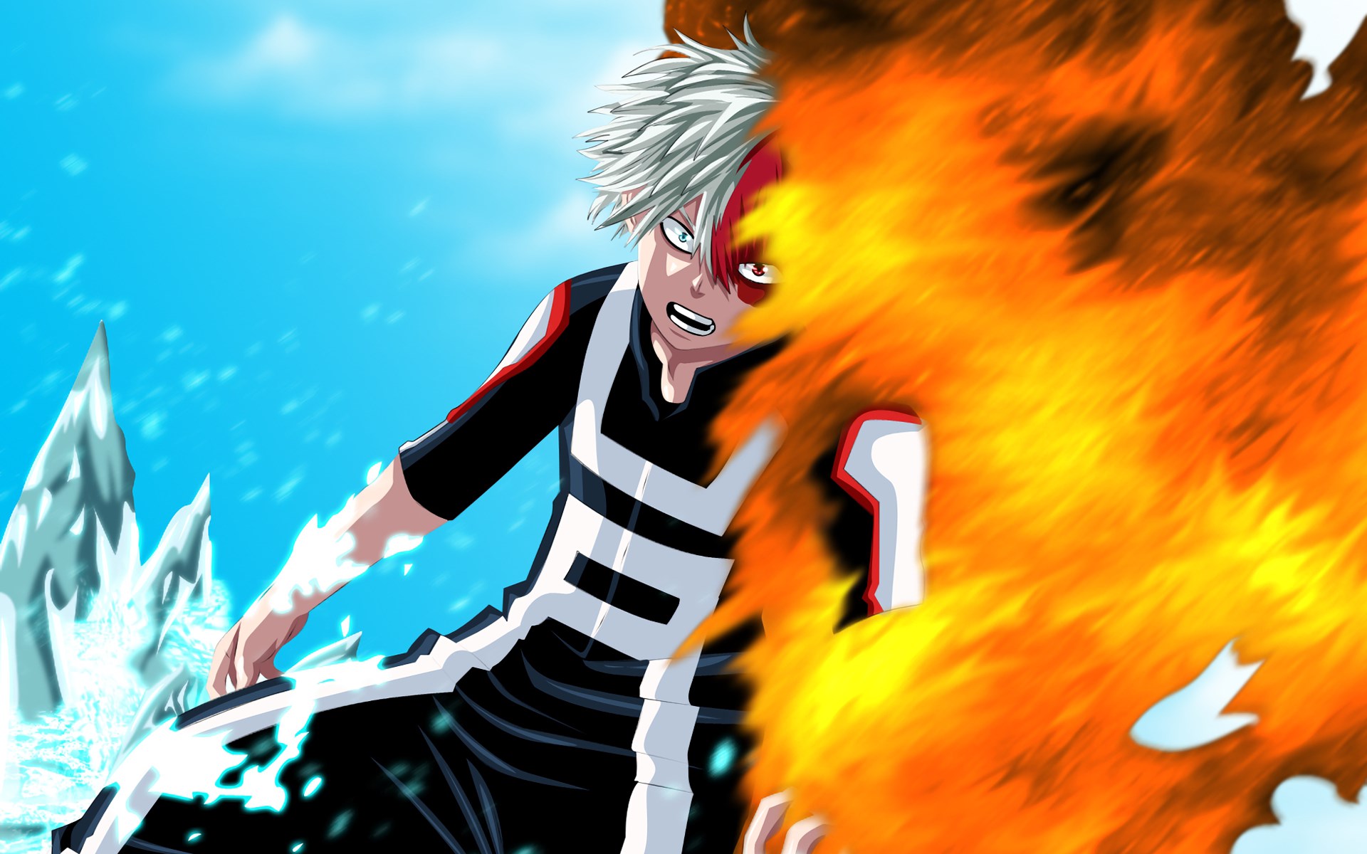 Shoto Todoroki from My Hero Academia using fire and ice HD Wallpaper