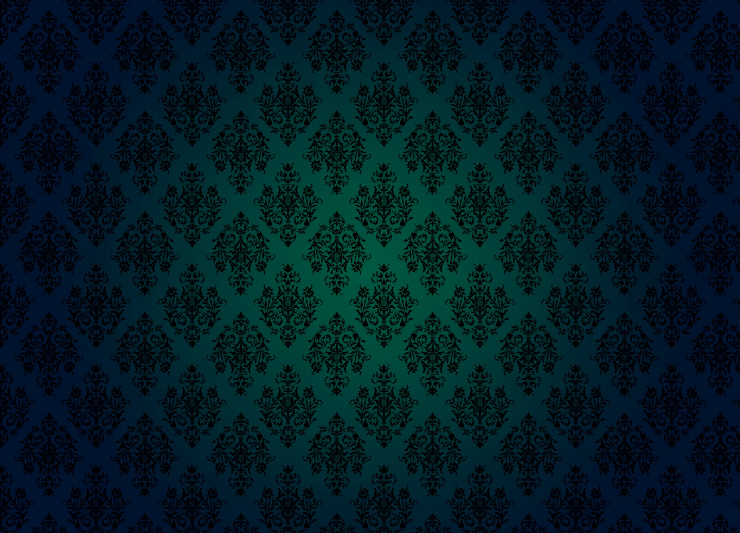 Damask pattern on a dark teal and blue gradient HD Wallpaper