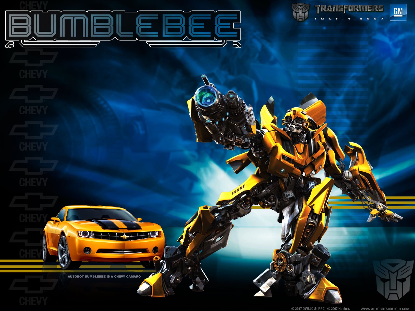 Bumblebee from Transformers and Chevy Camaro HD Wallpaper