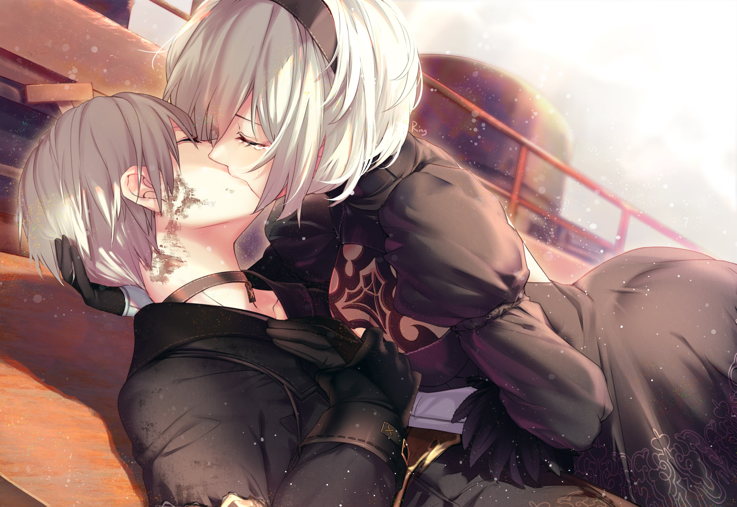 2B and 9S kissing from Nier: Automata HD Wallpaper