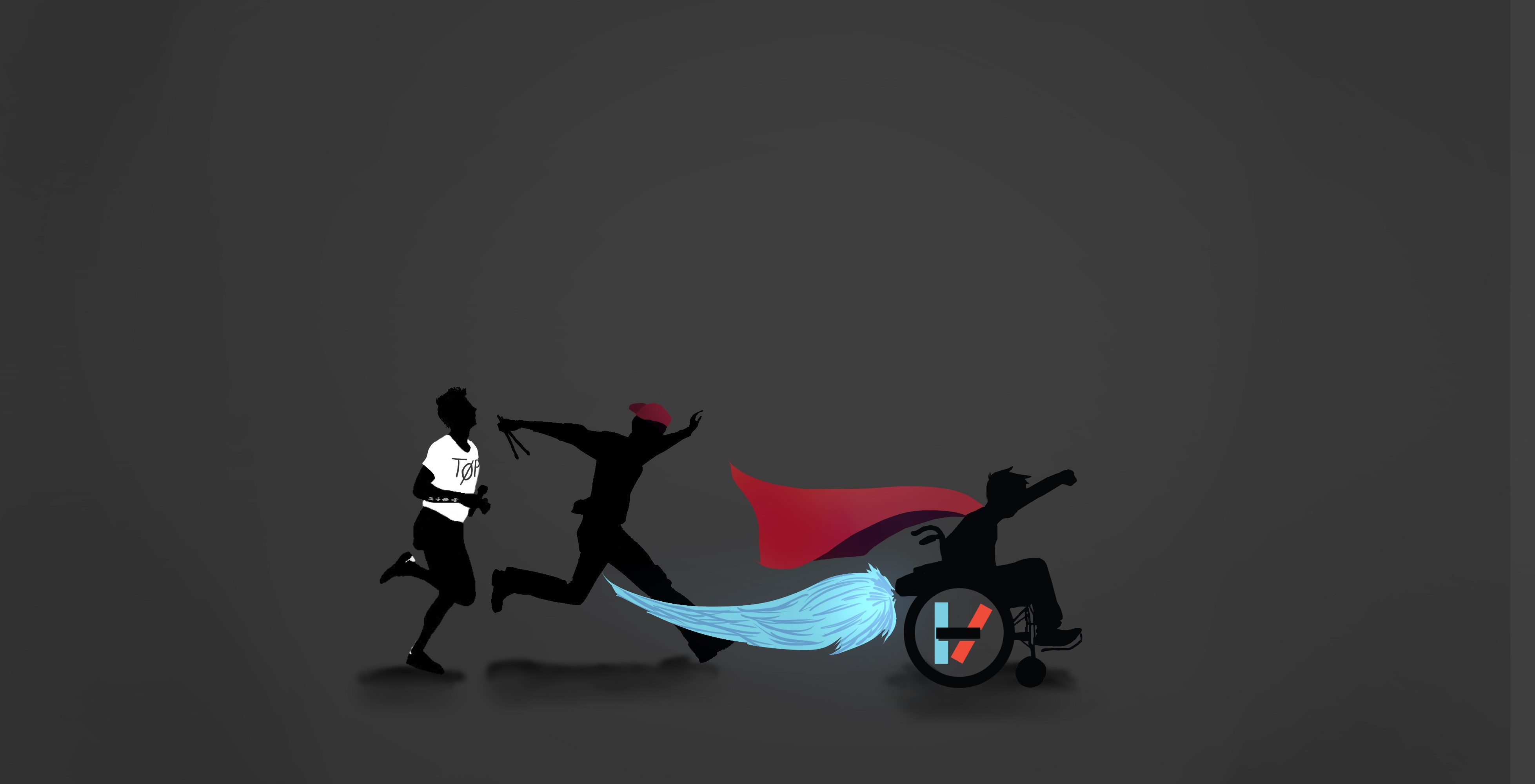 Twenty One Pilots silhouettes running and in wheelchair HD Wallpaper