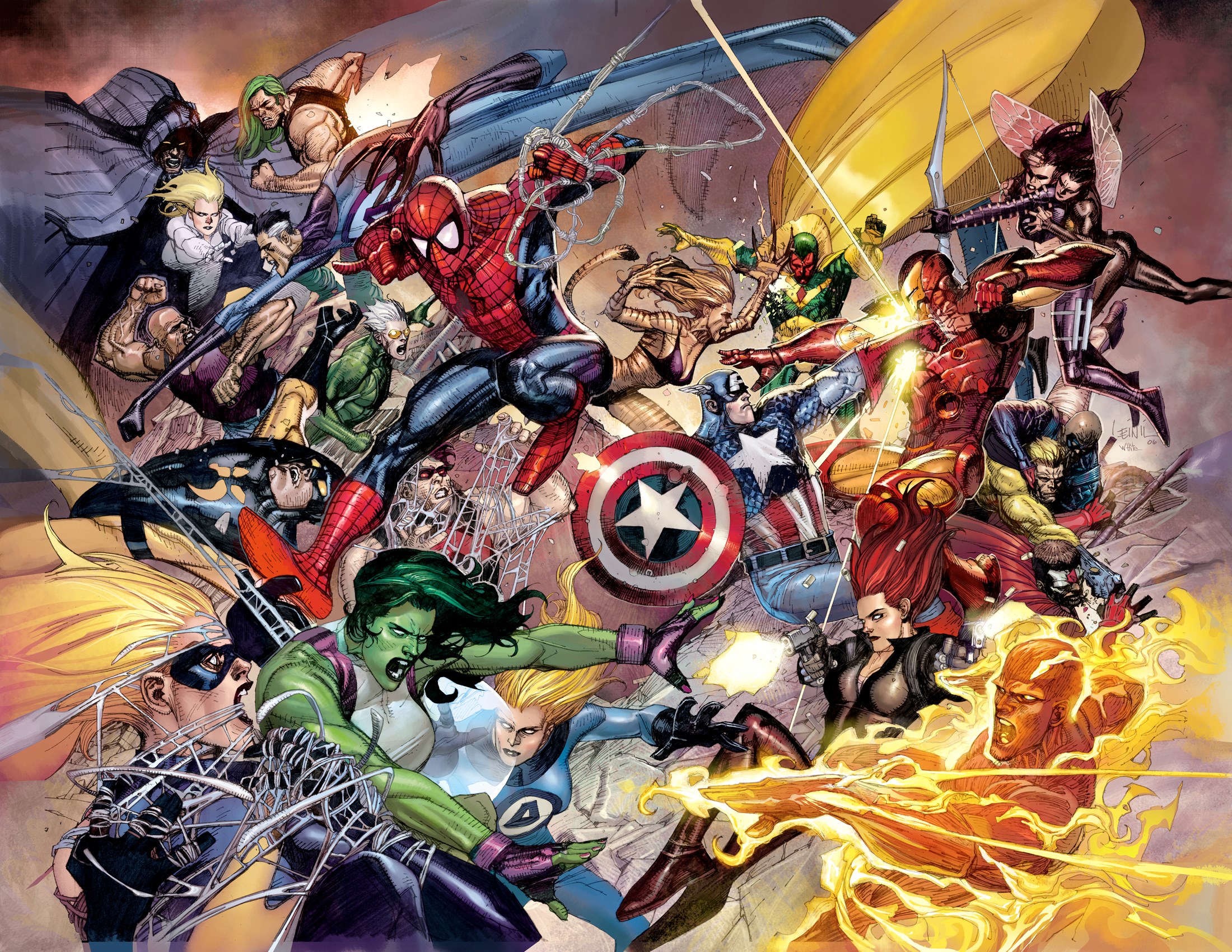 Marvel Comics Civil War characters fighting HD Wallpaper