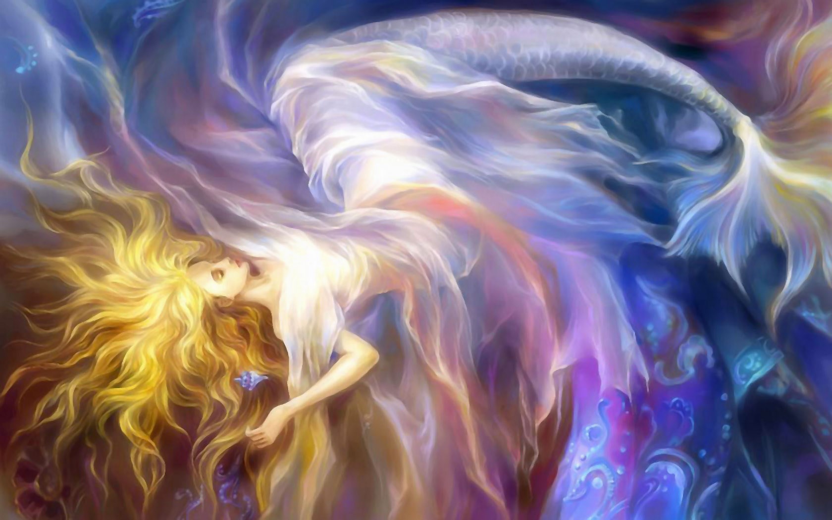 Mermaid with flowing hair and tail HD Wallpaper