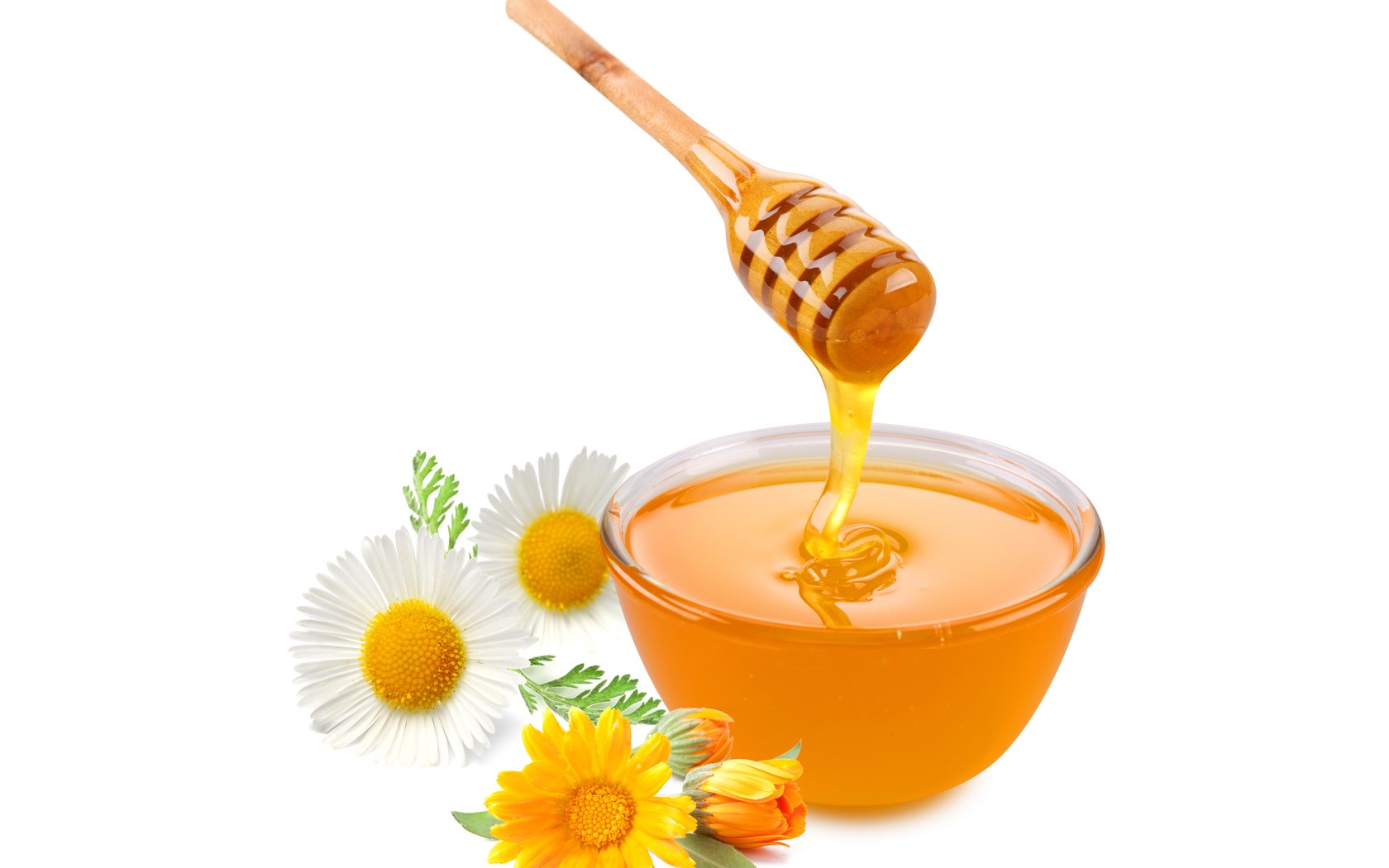 Honey dipper with honey and flowers HD Wallpaper