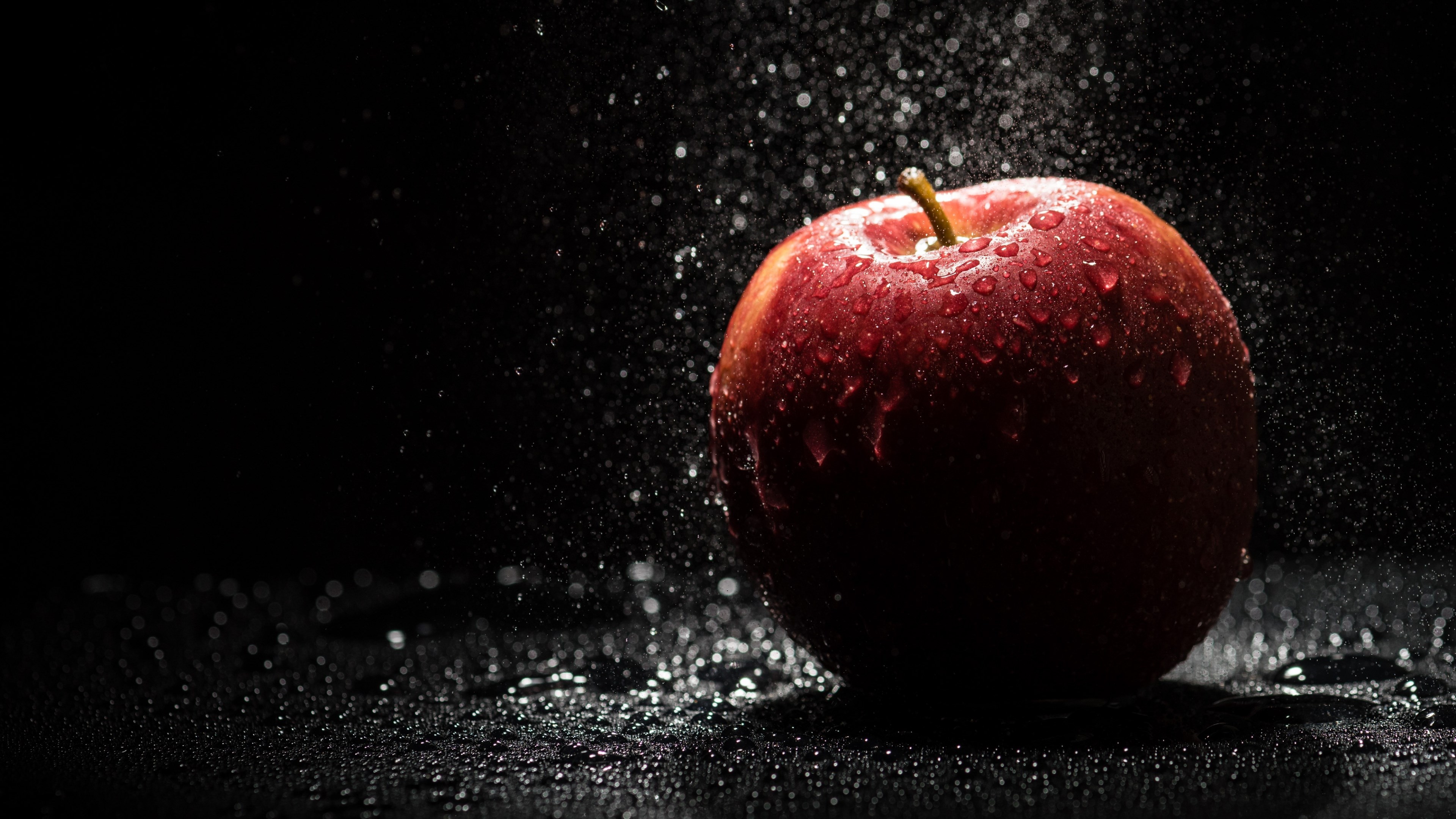 Red apple with water droplets 4K HD Wallpaper