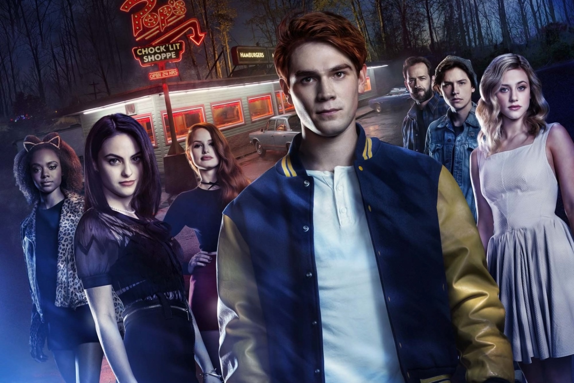 Riverdale characters at Pop's Chock'lit Shoppe HD Wallpaper
