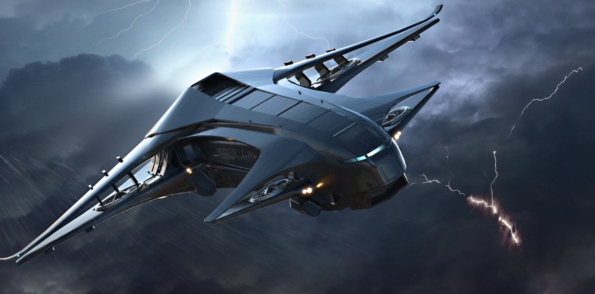 Star Citizen spaceship in stormy skies HD Wallpaper