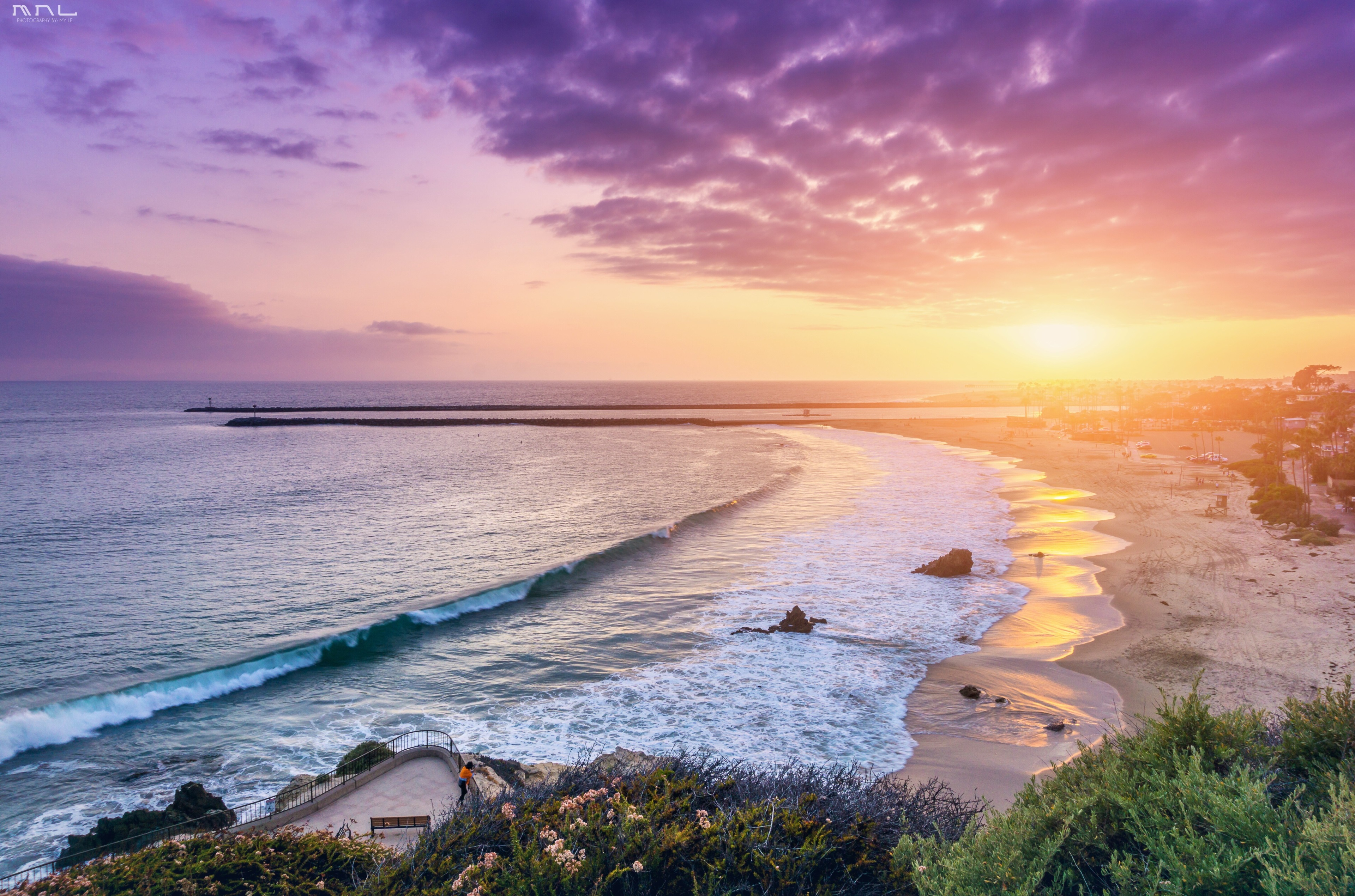 Corona Del Mar Beach Sunset 4K HD Wallpaper