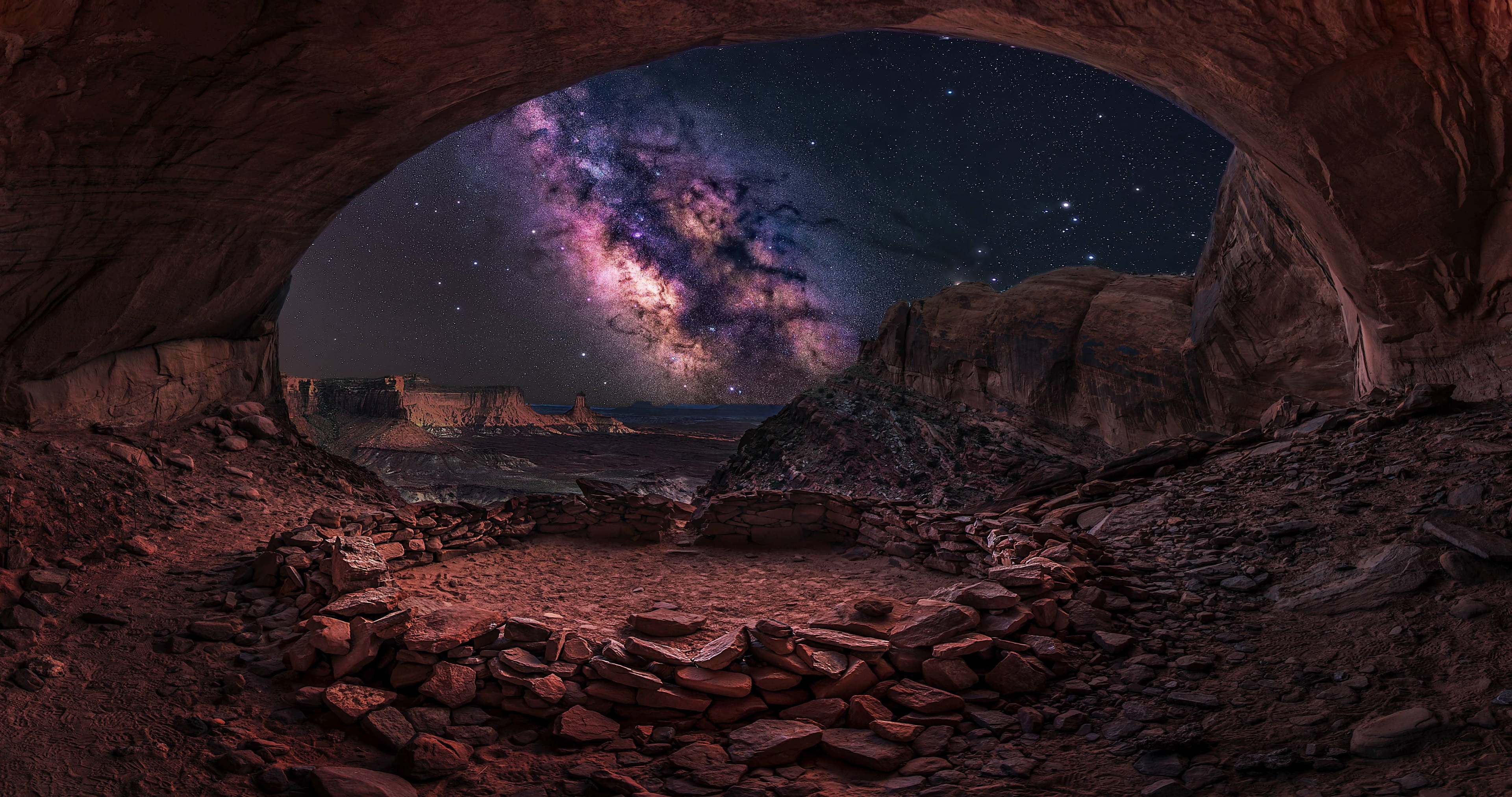 Starlit Cave Opening with Stunning Milky Way 4K HD Wallpaper