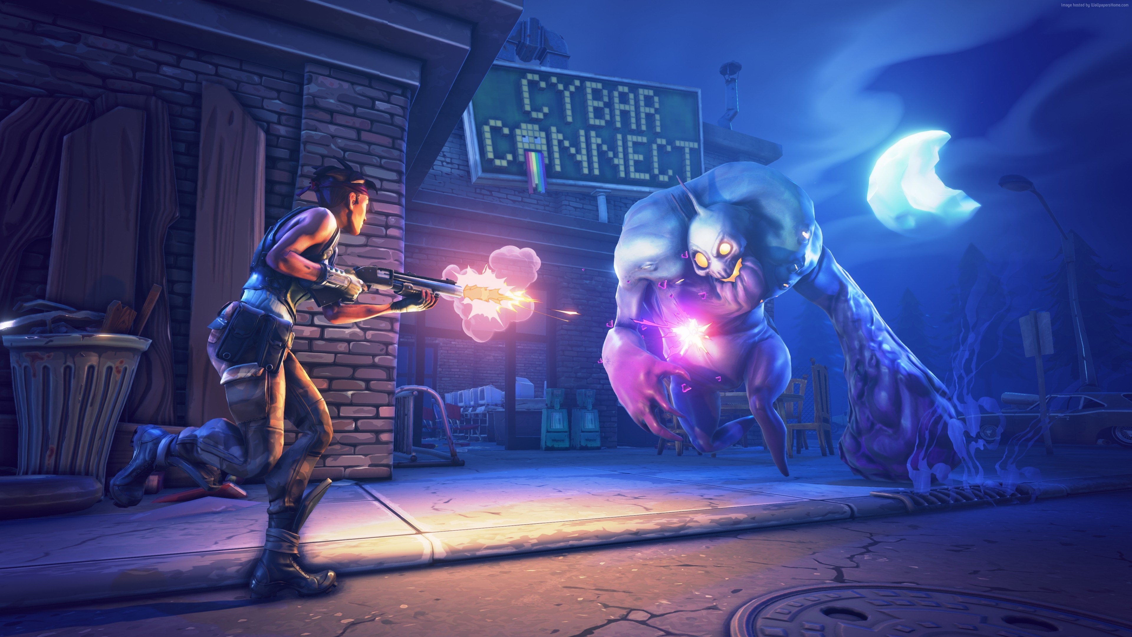 Fortnite 4K: Girl shoots monster in Cyber Connect HD Wallpaper
