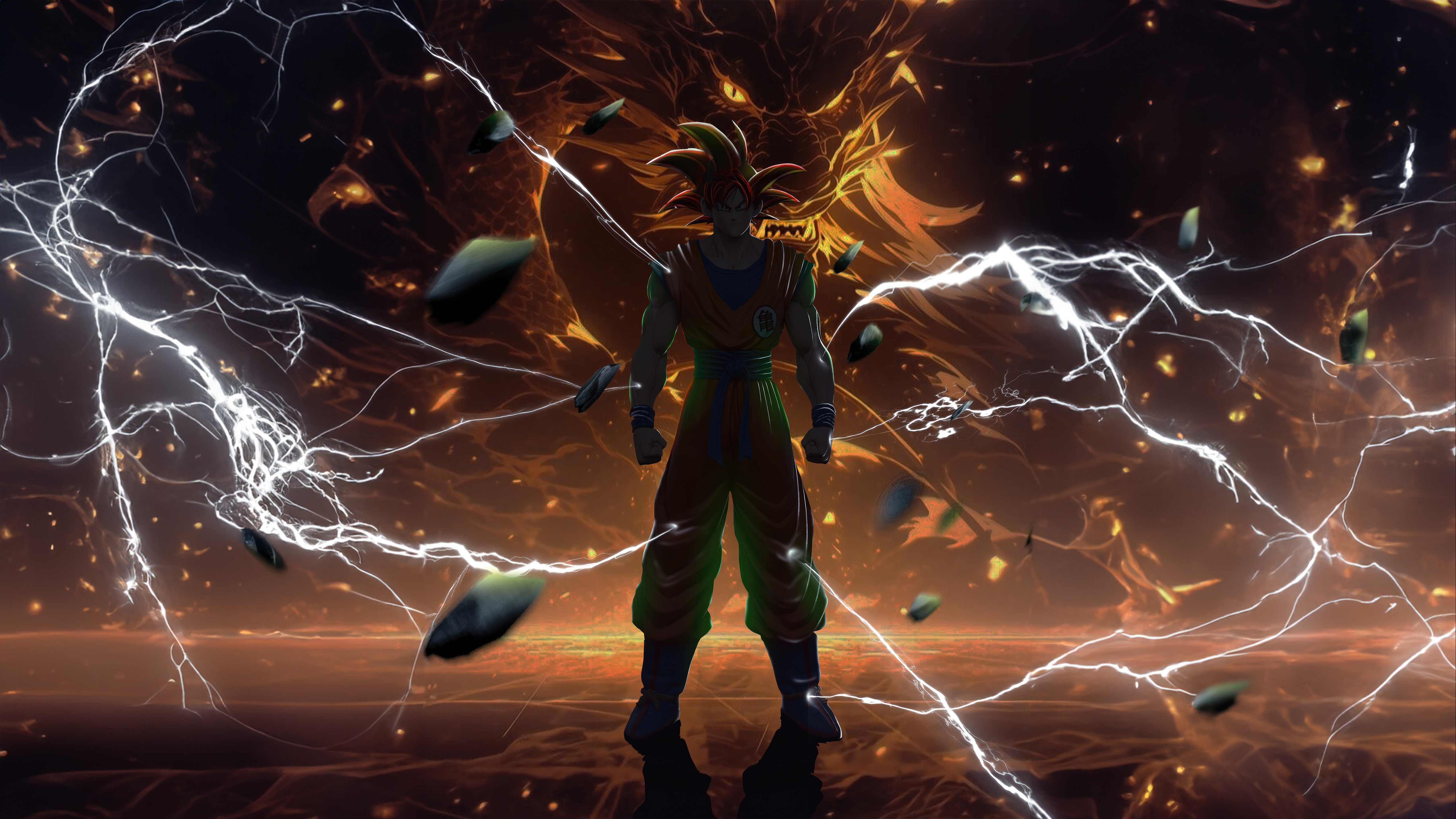 Goku Unleashes Electric Fury Amidst Lightning Strikes HD Wallpaper