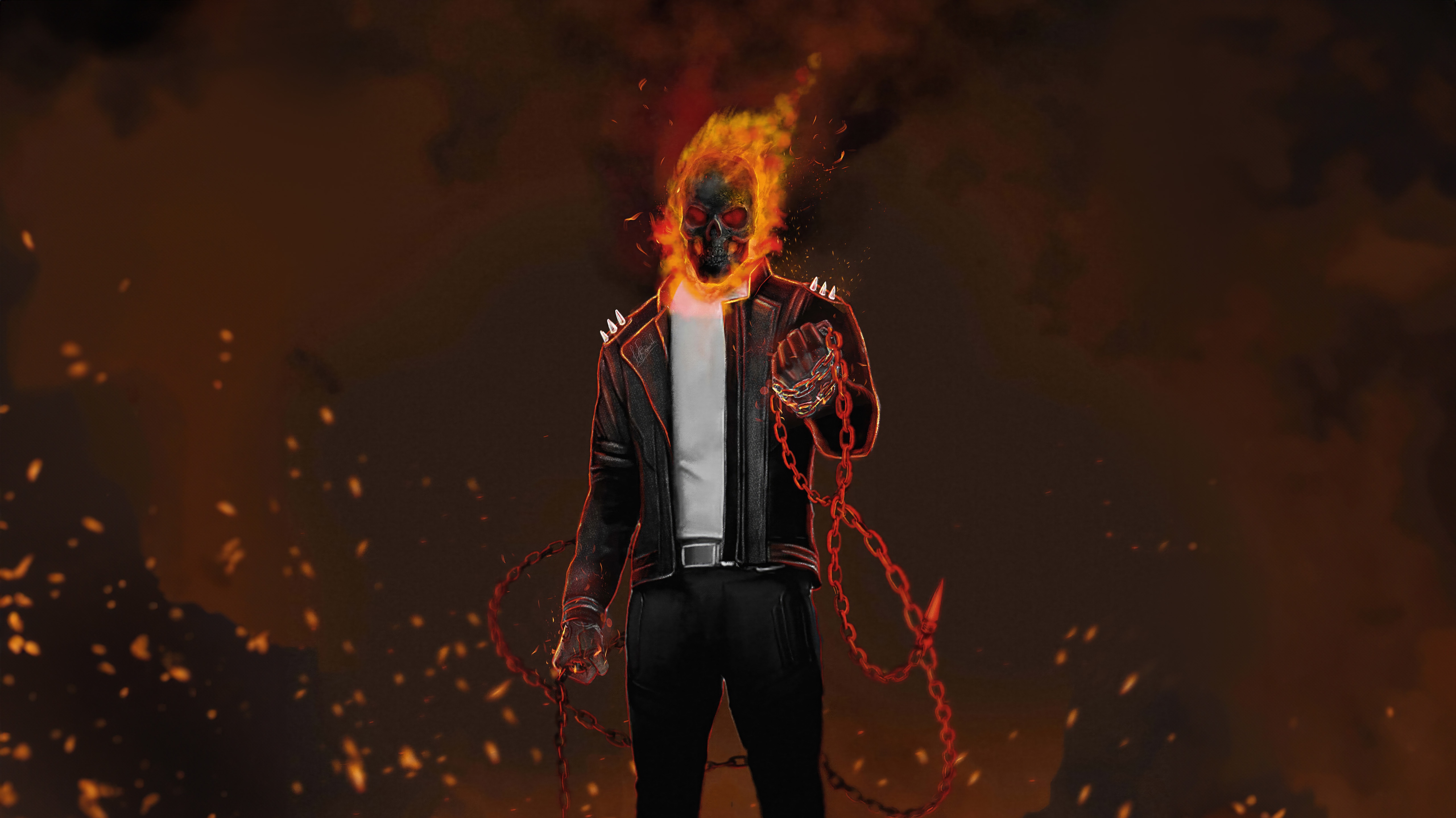 Ghost Rider with Flaming Skull and Chains HD Wallpaper