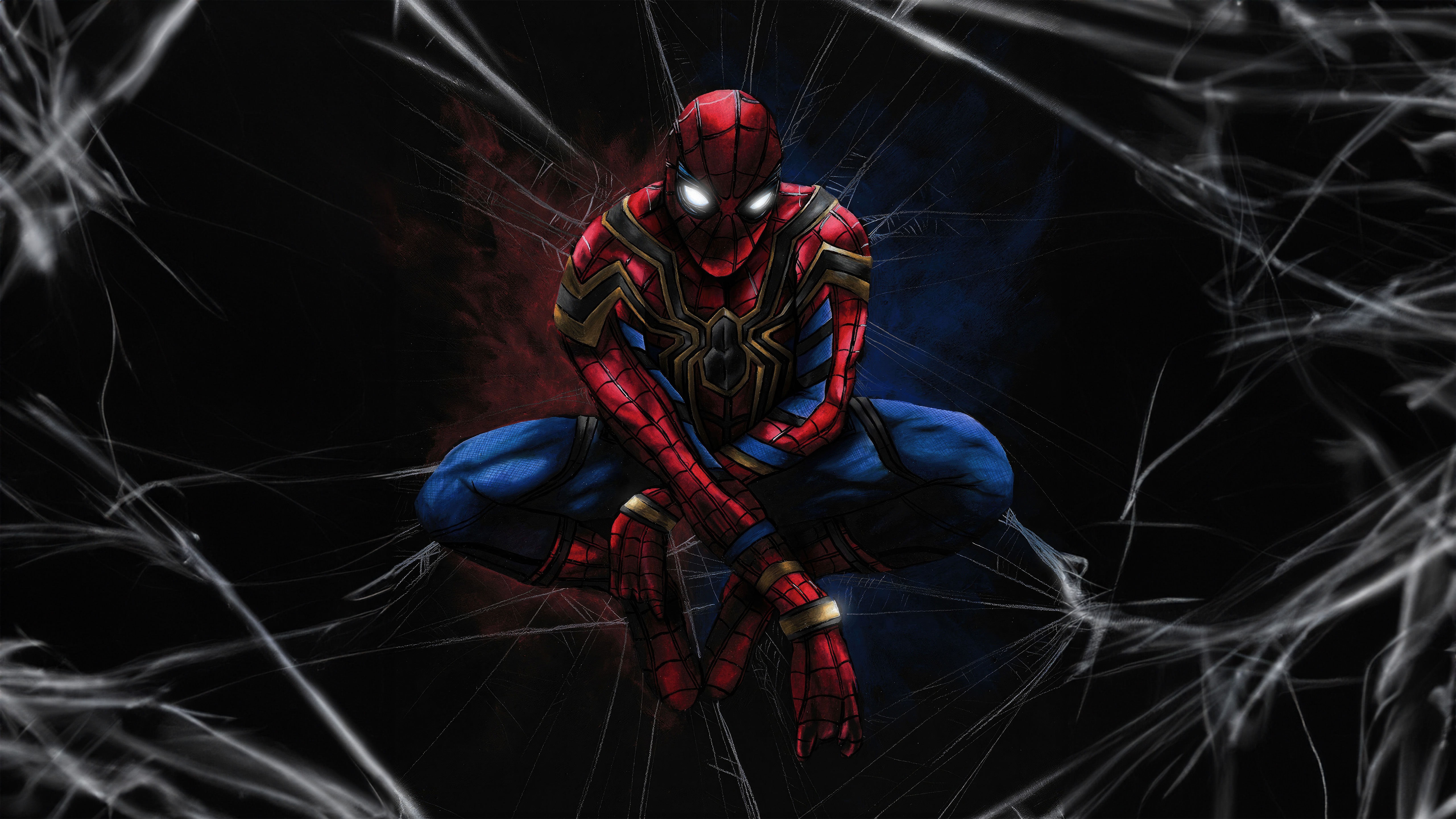 Iron Spider-Man Crouching with Web Background HD Wallpaper