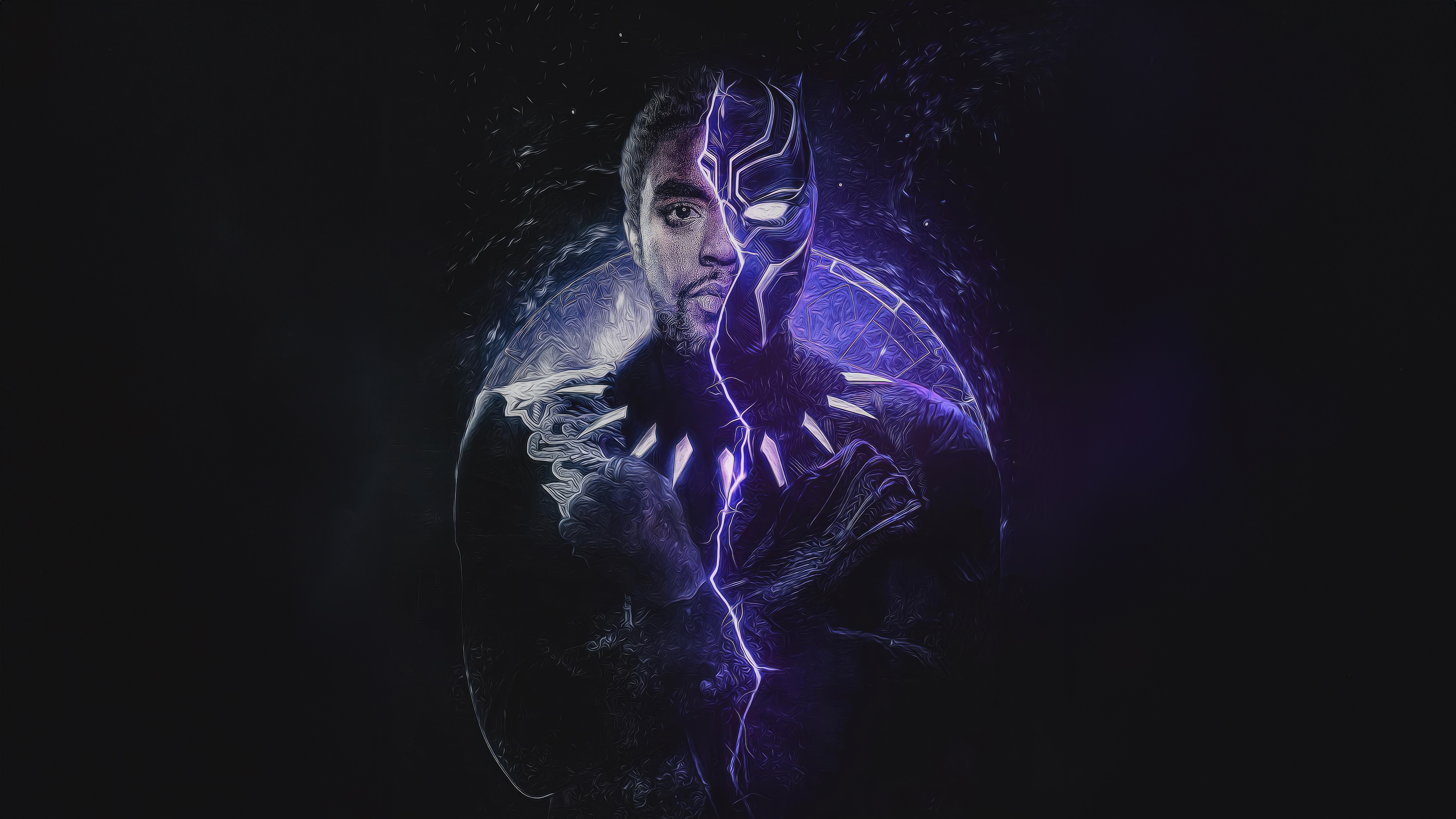 Chadwick Boseman as Black Panther with Purple Lightning HD Wallpaper