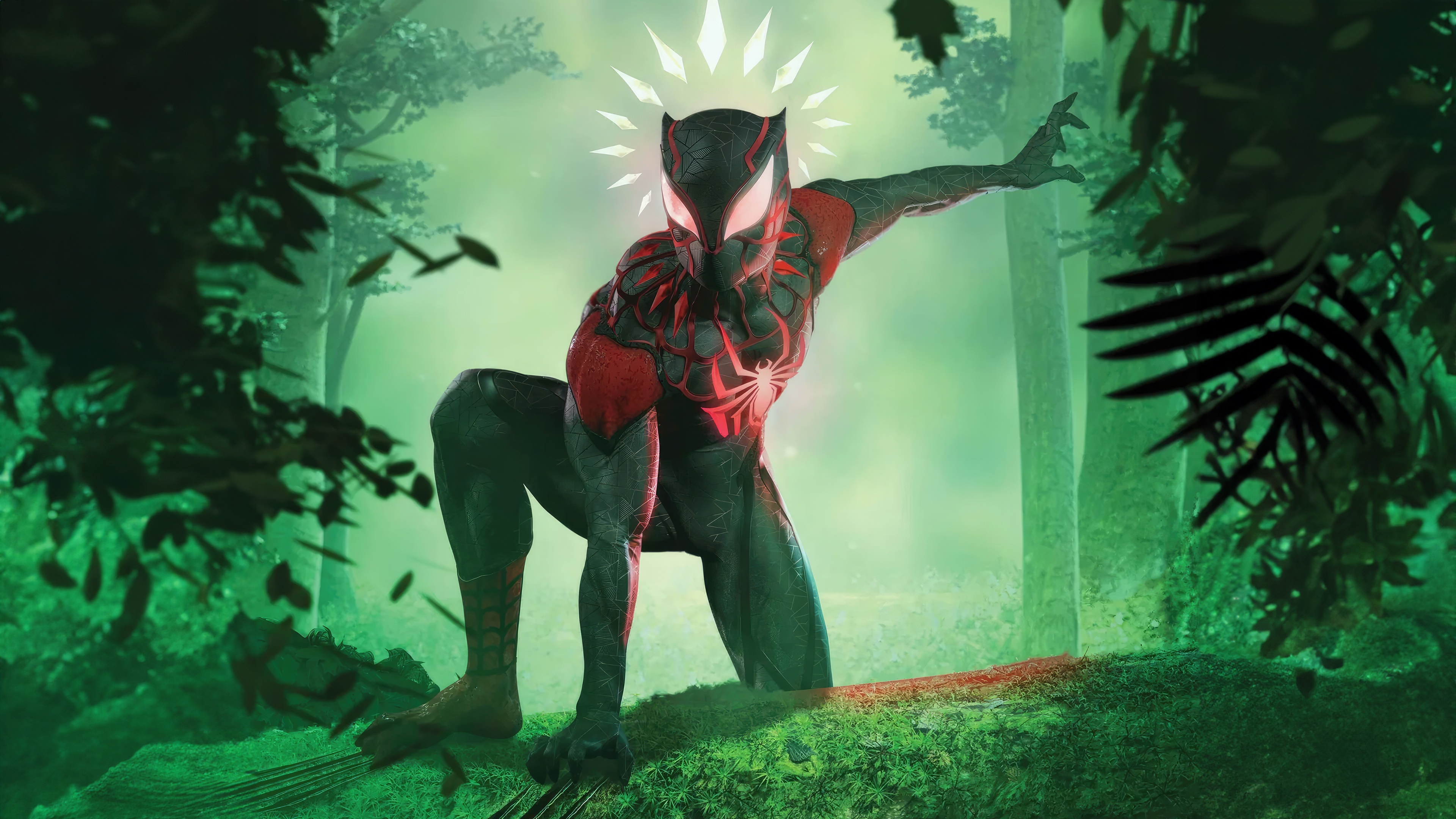 Spider-Man in a jungle setting HD Wallpaper
