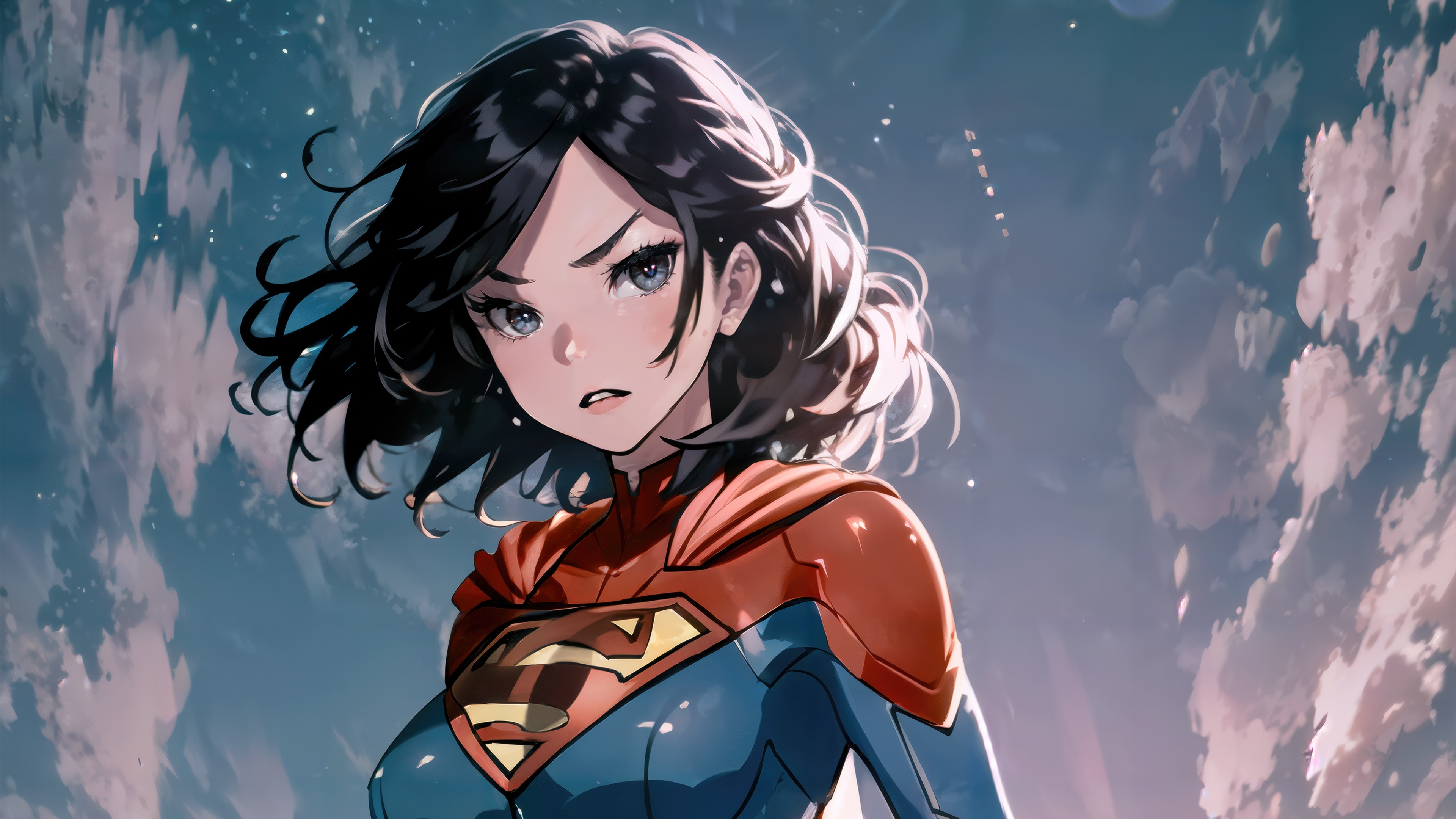 Anime Supergirl in a blue and red suit HD Wallpaper