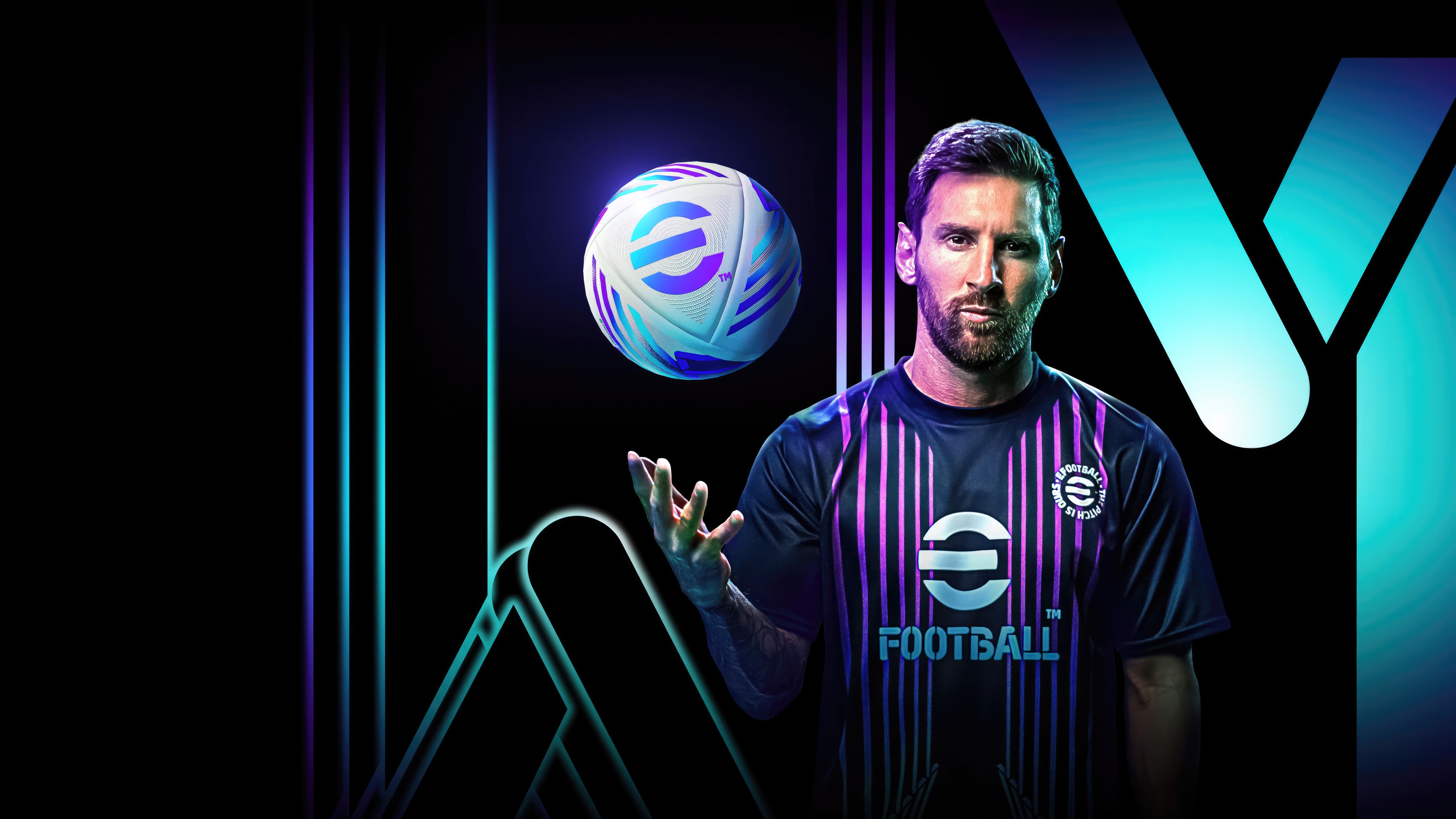 Lionel Messi with eFootball 2024 soccer ball HD Wallpaper
