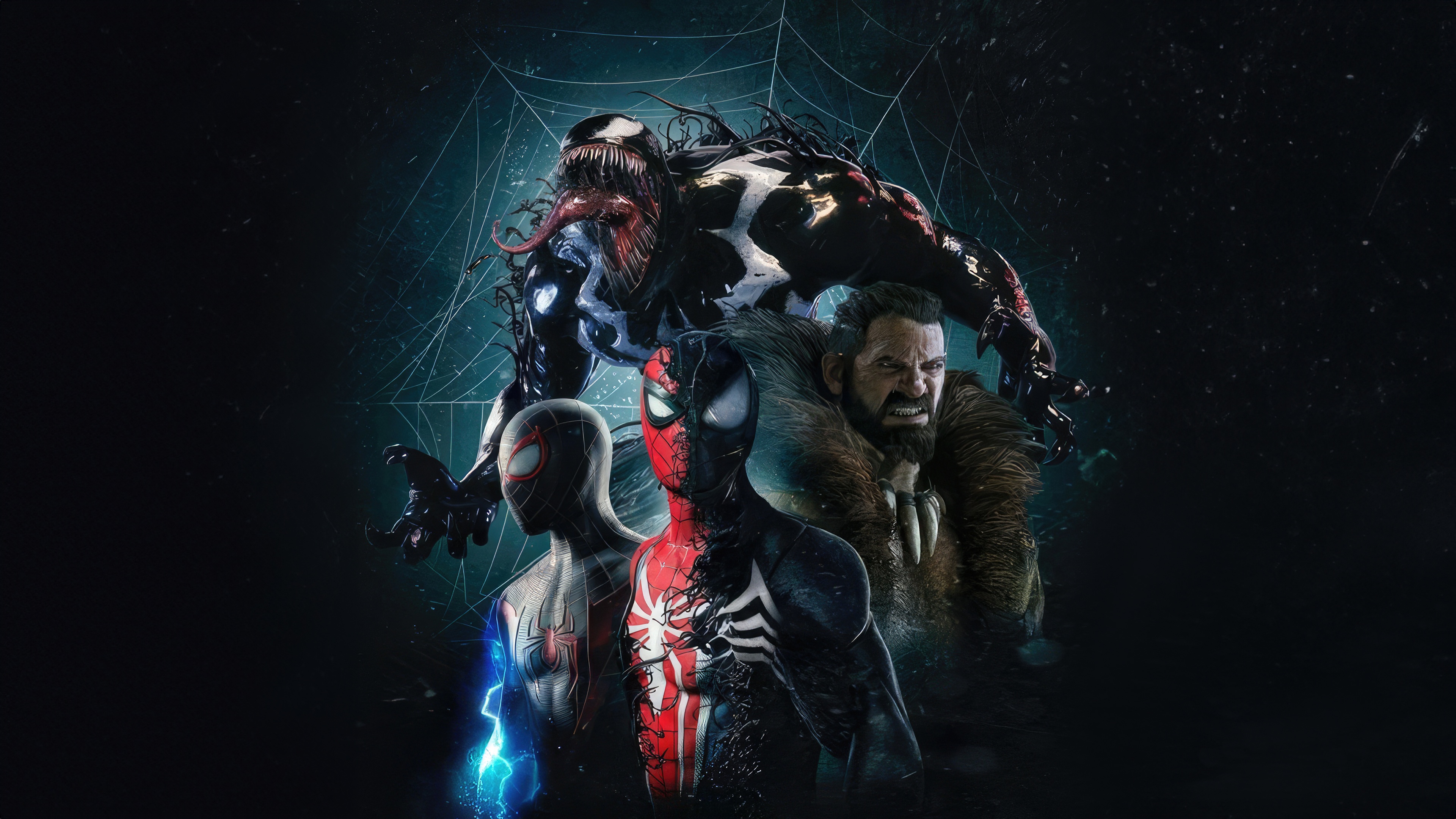 Marvel's Spider-Man 2 Poster with Venom, Kraven, Peter, and Miles HD Wallpaper