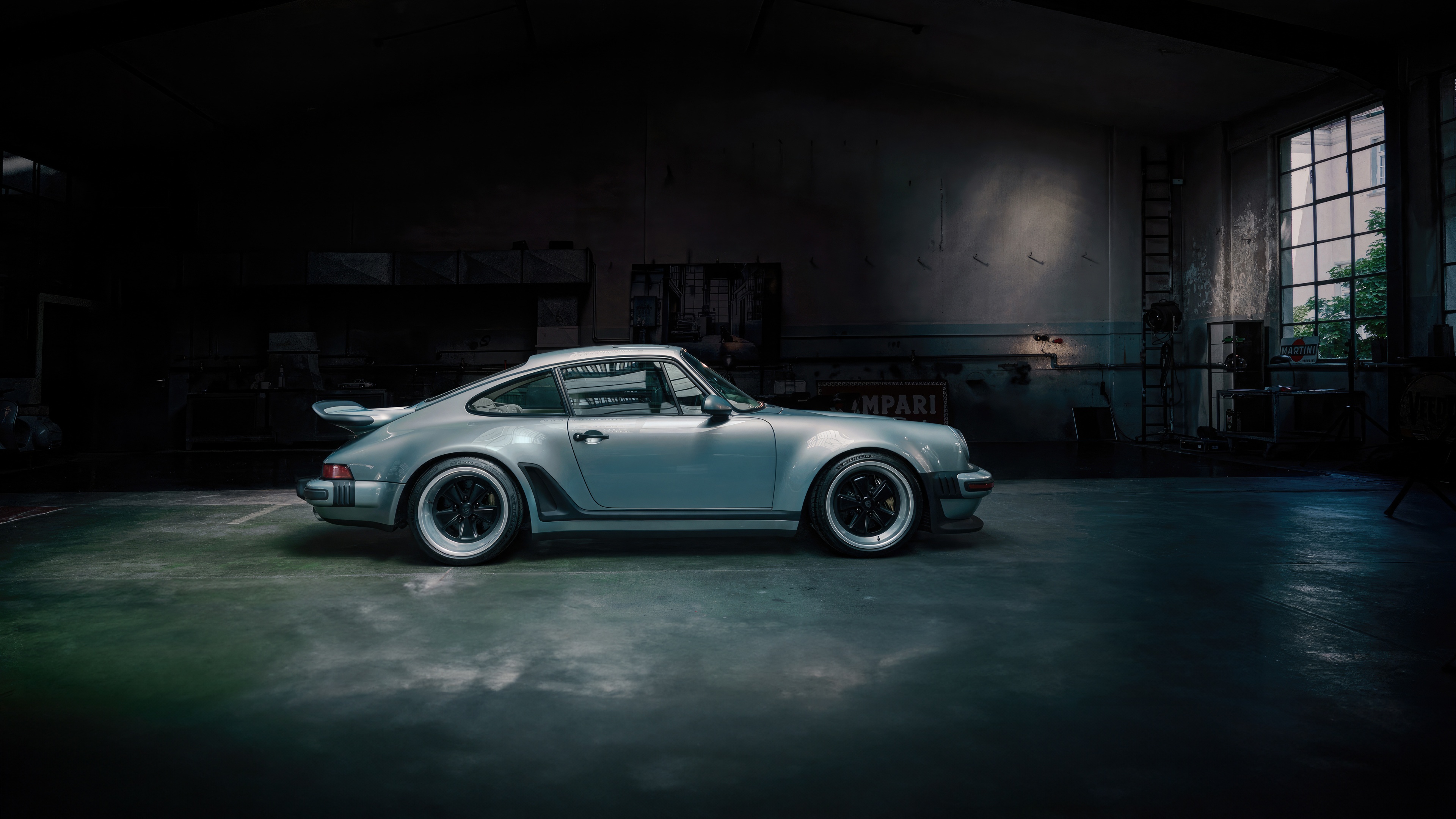 Silver Porsche 911 Turbo in a Garage HD Wallpaper