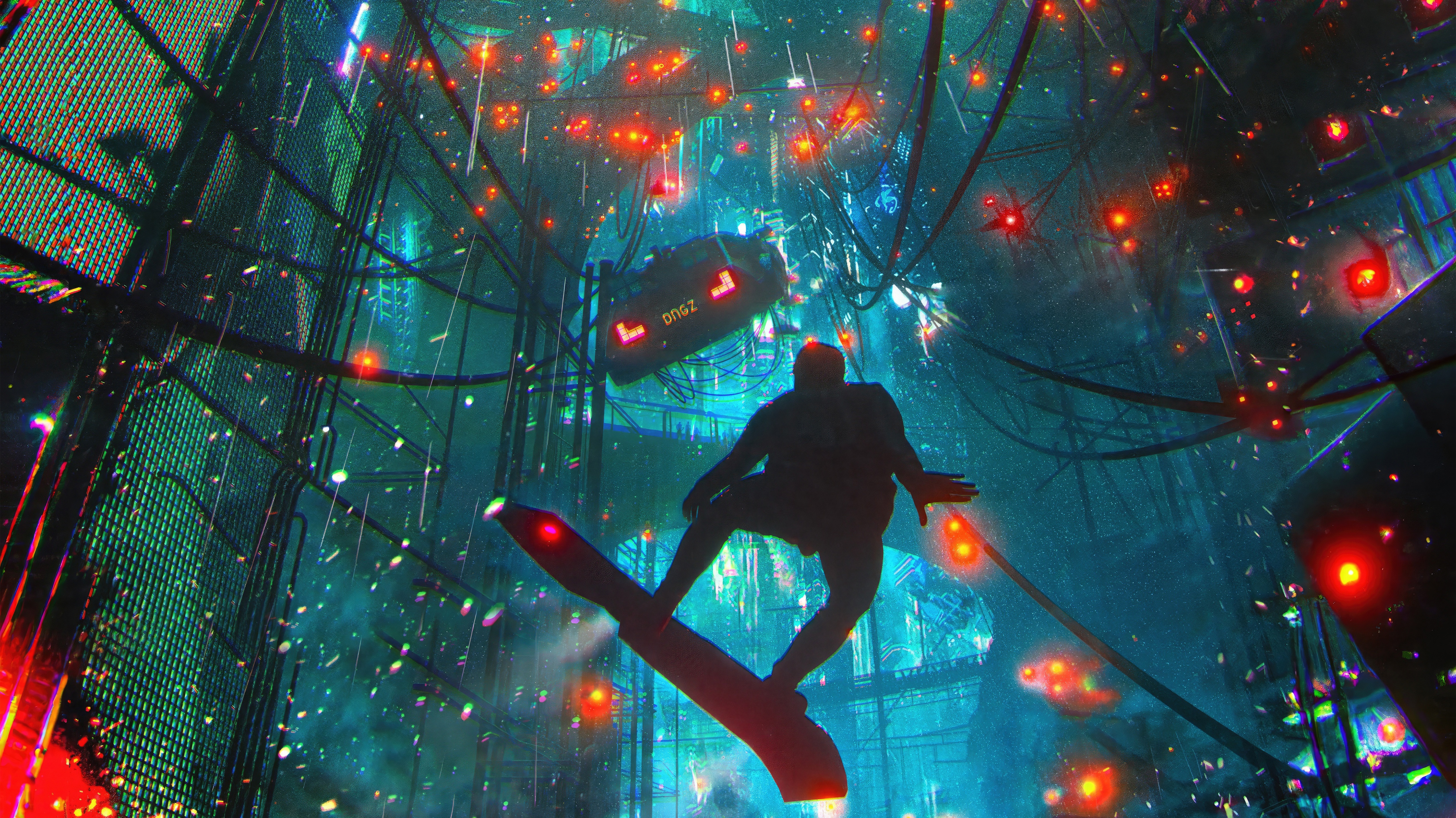Cyberpunk Skyglider in a Neon City HD Wallpaper
