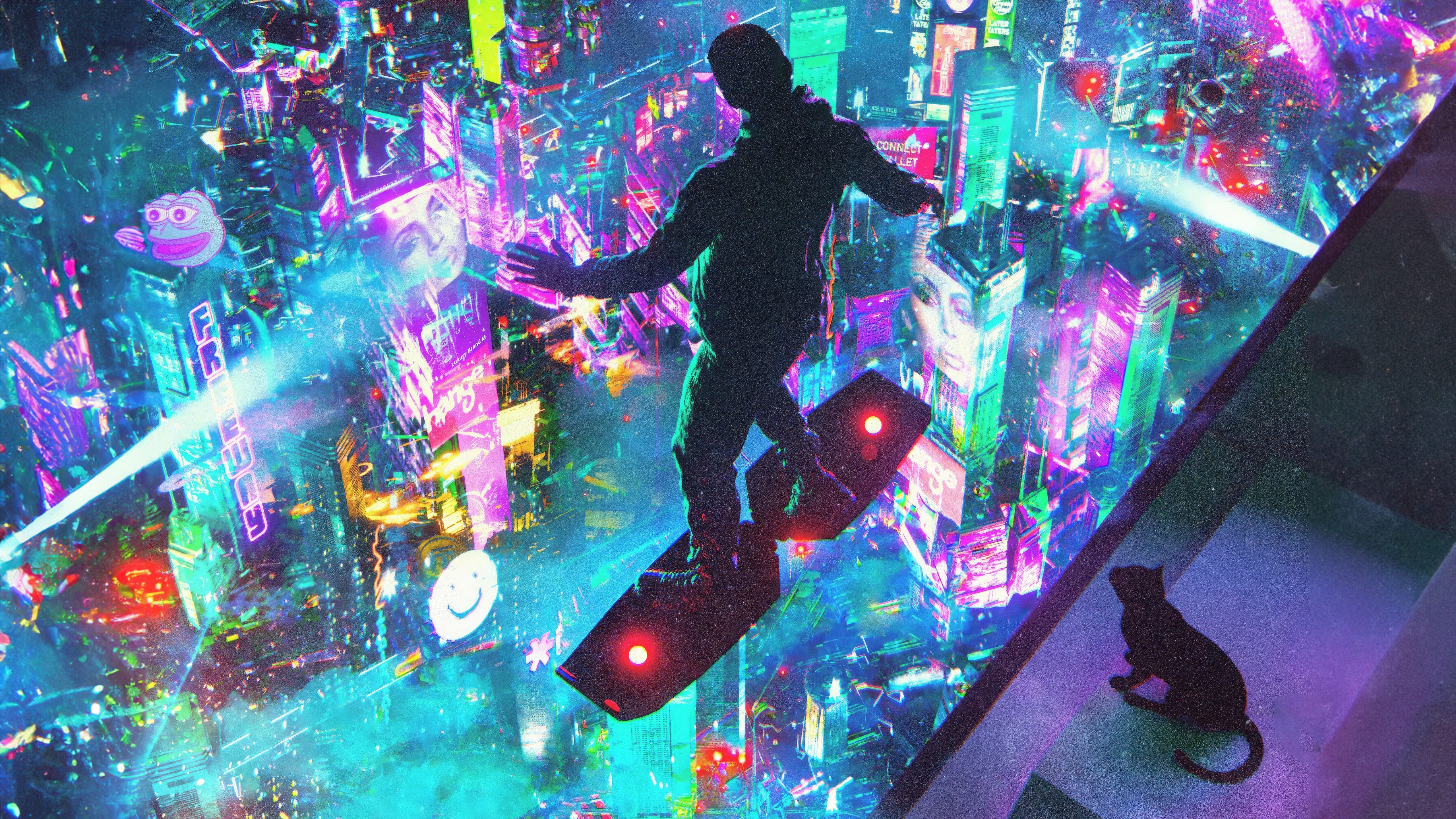 Cyberpunk Skyglider in Neon City HD Wallpaper