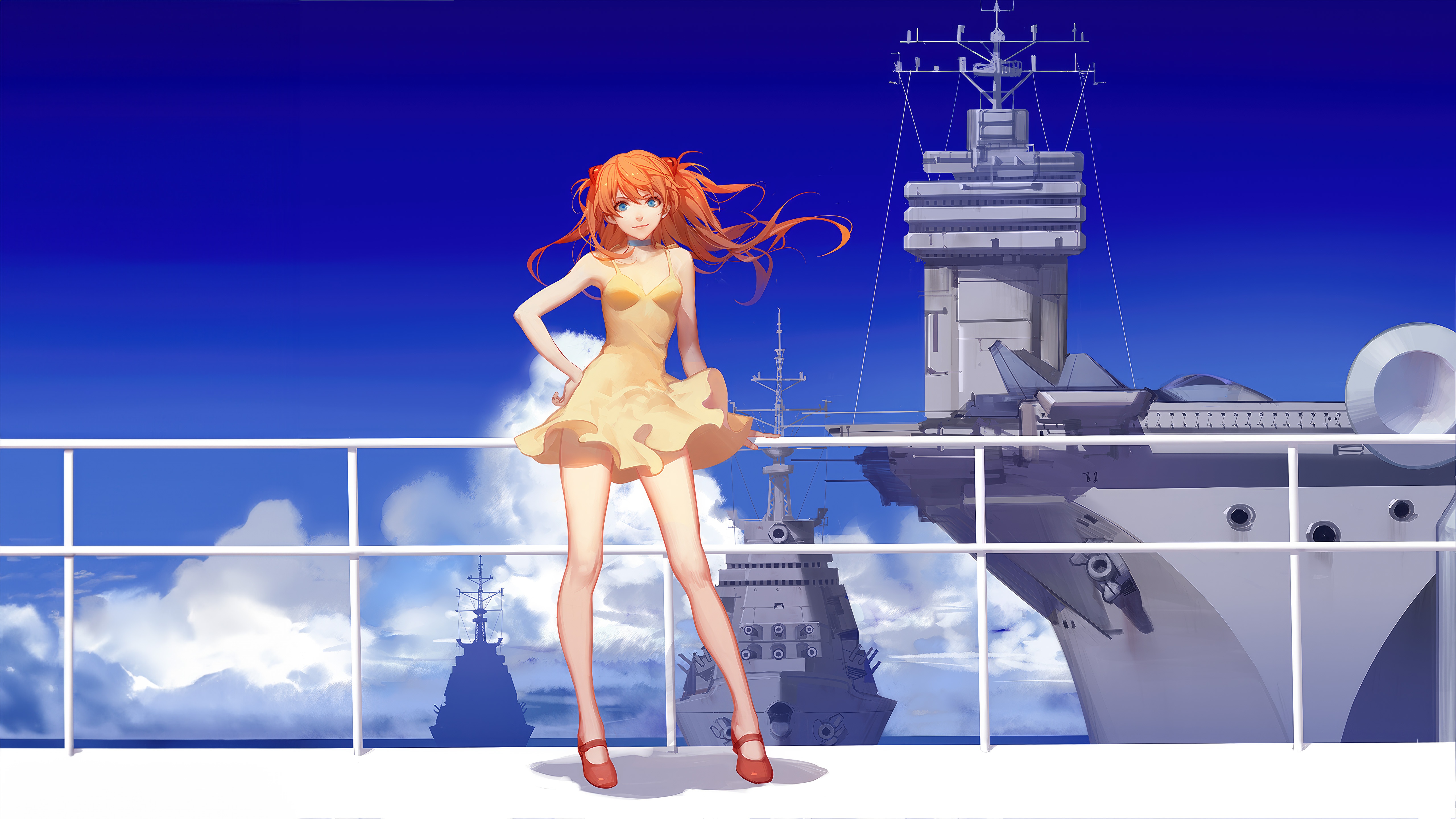 Asuka Langley Soryu on a Carrier Deck HD Wallpaper