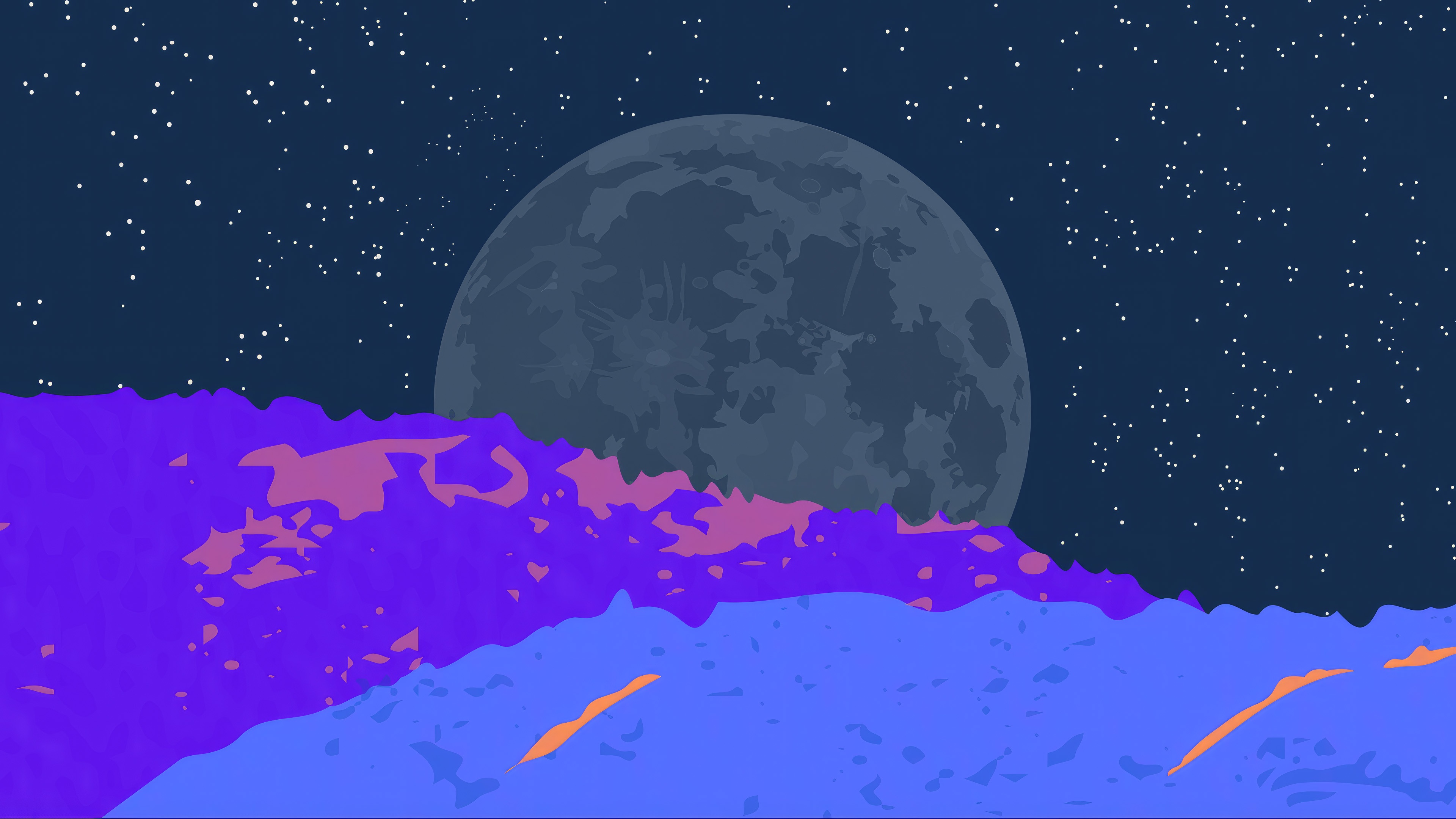 Rhino Linux abstract landscape with moon and stars HD Wallpaper