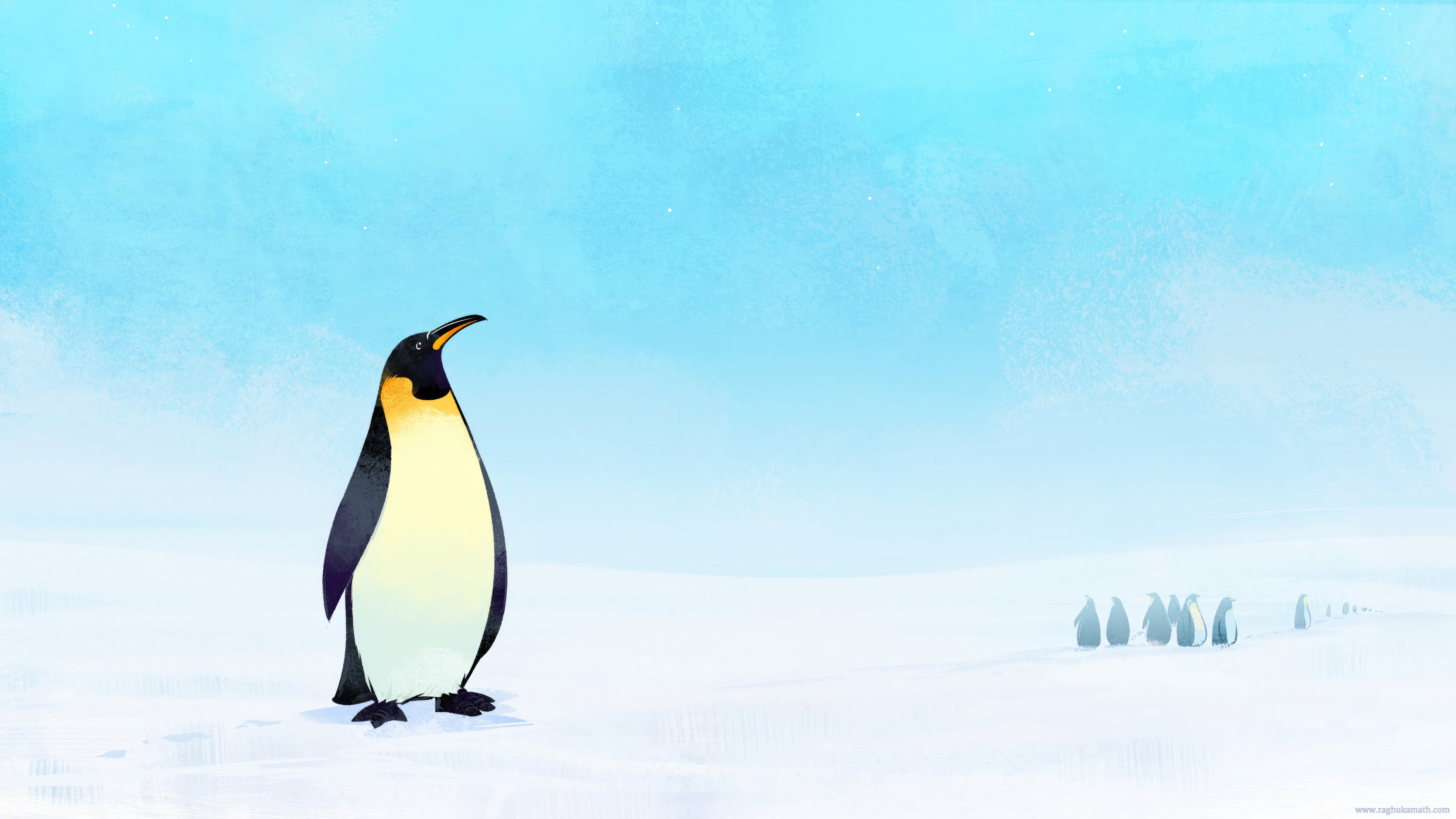 Penguin standing in a snowy landscape HD Wallpaper