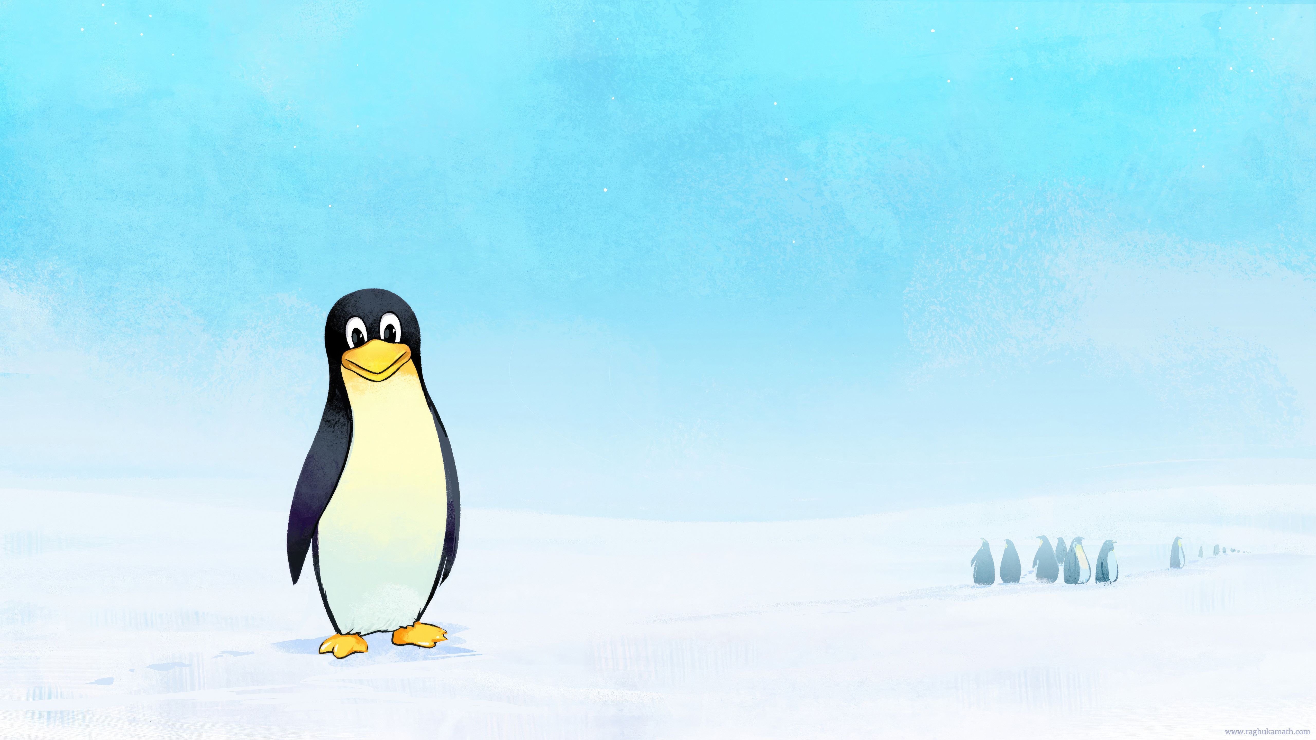 Tux the Penguin in a Snowy Landscape HD Wallpaper