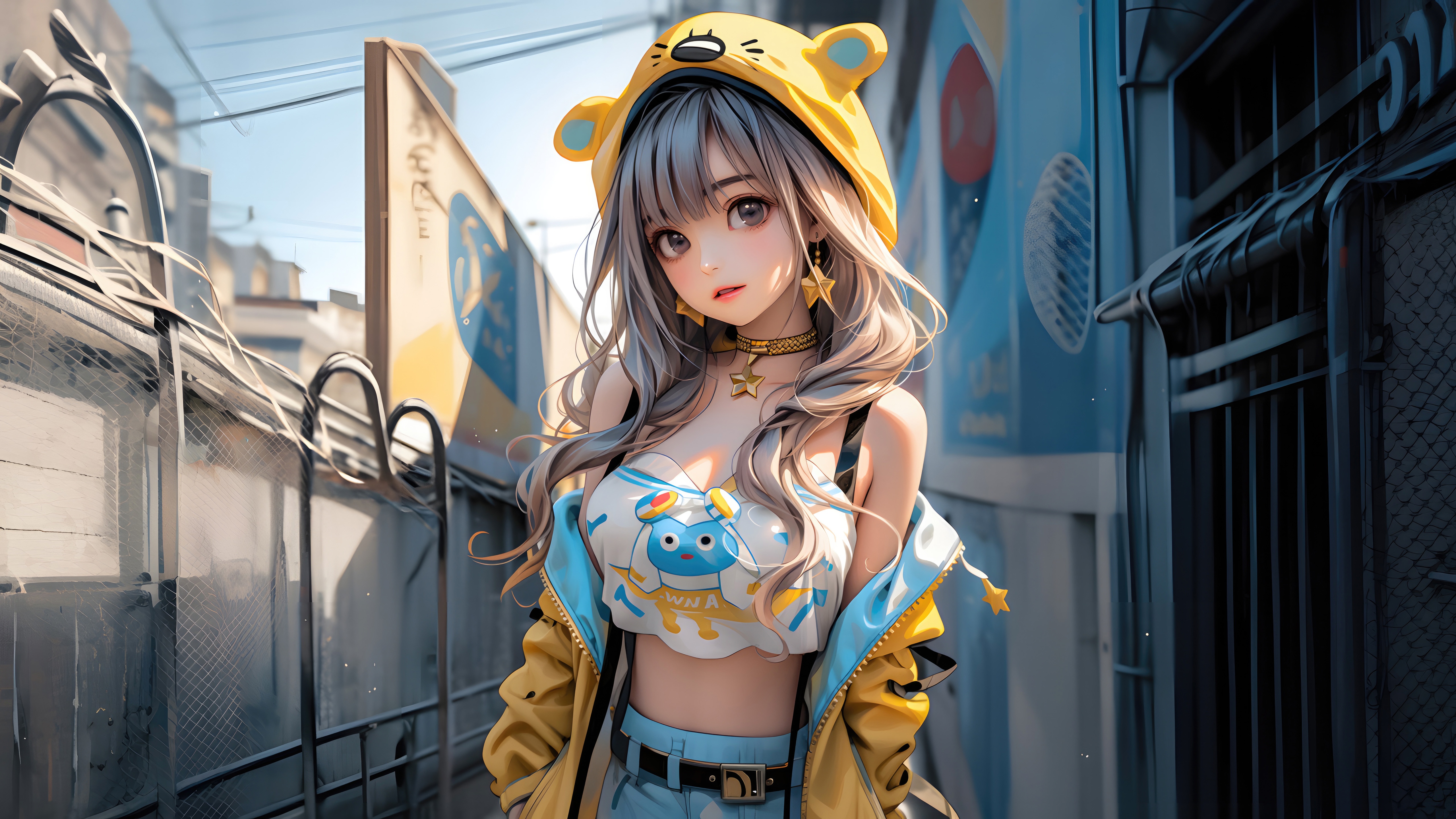 Anime Teen Girl in Yellow Hoodie HD Wallpaper