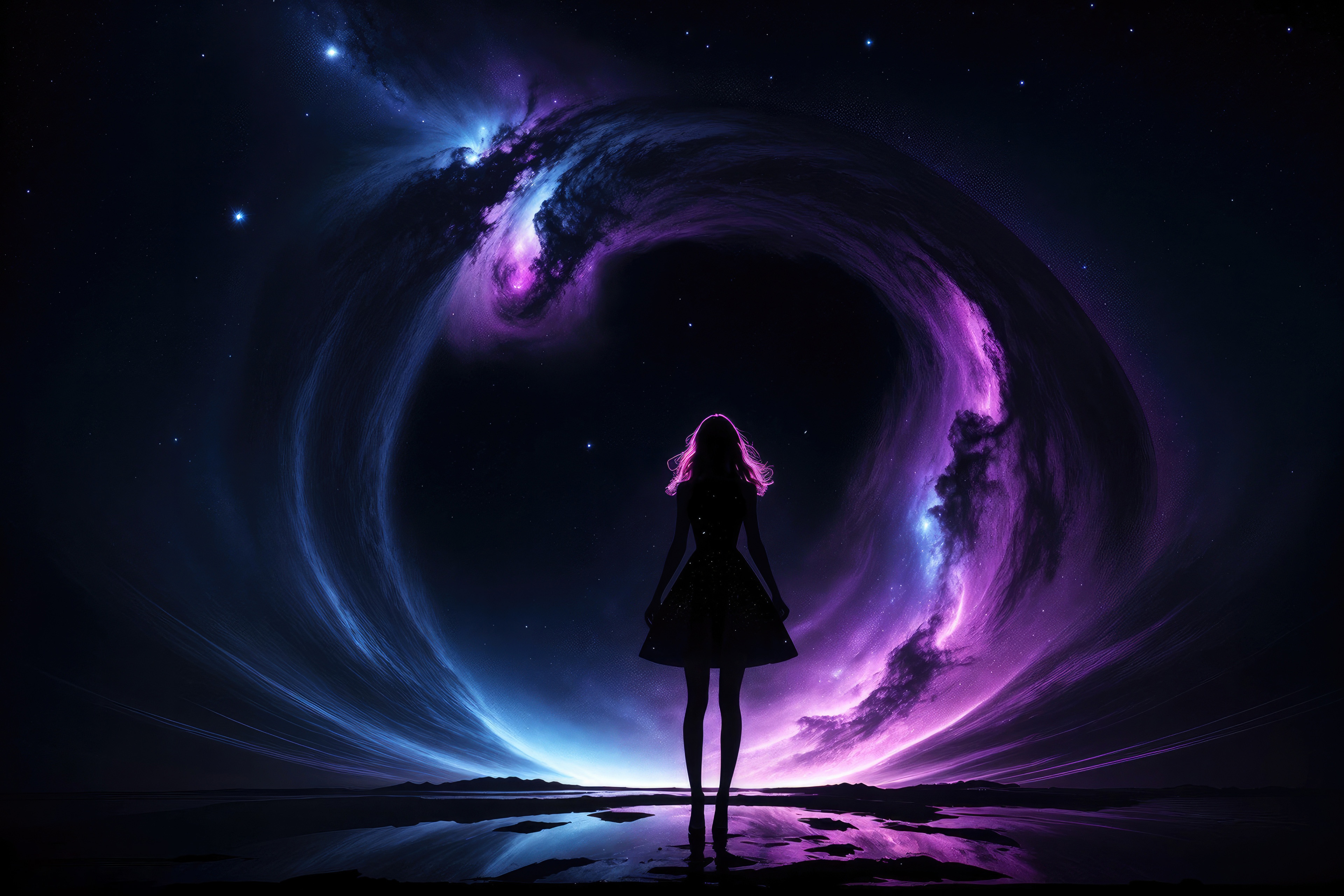 A Girl's Journey Through Cosmic Dreams HD Wallpaper